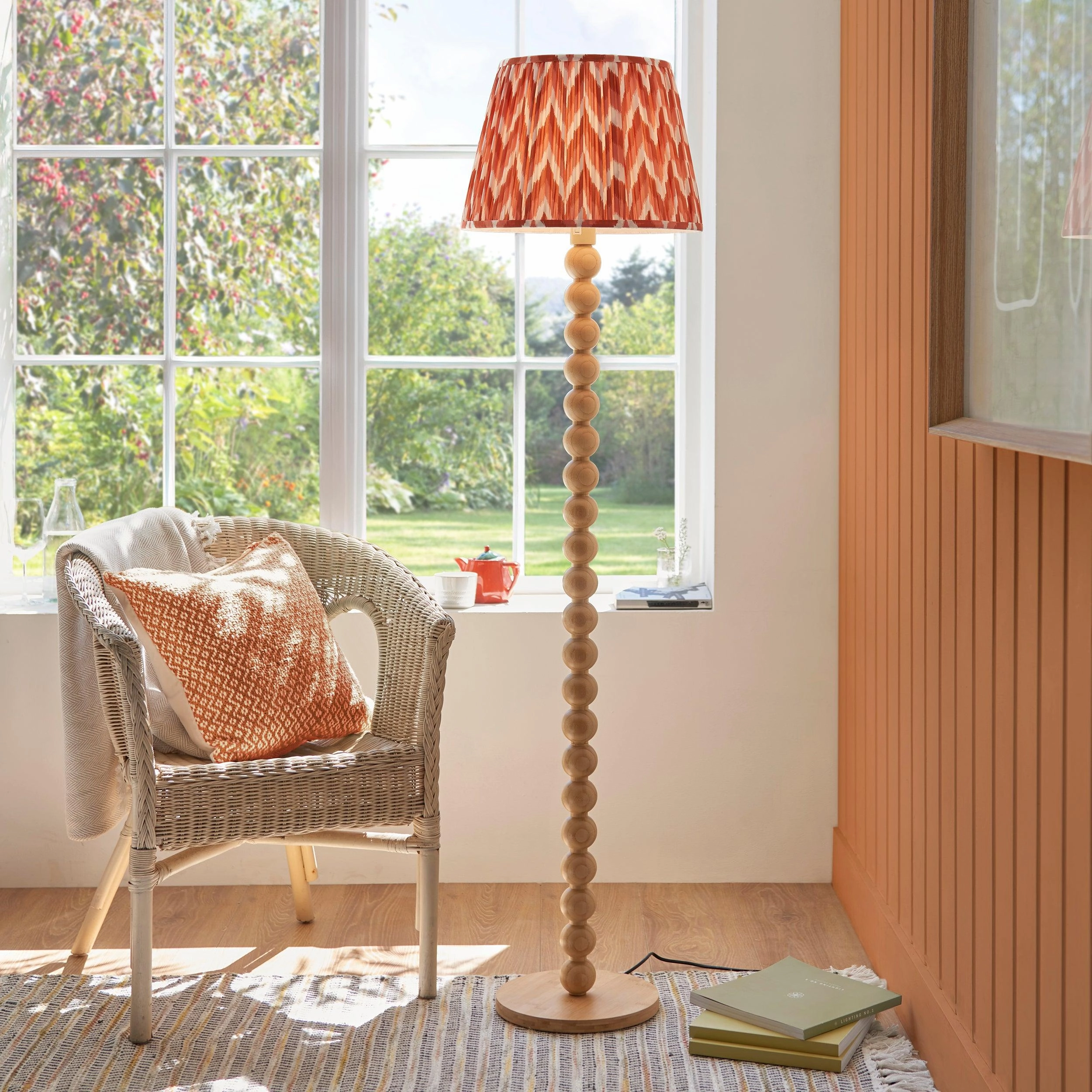 Cane Bamboo Floor Lamp & Zigzag 40cm Apricot Orange Shade creative lampshade design