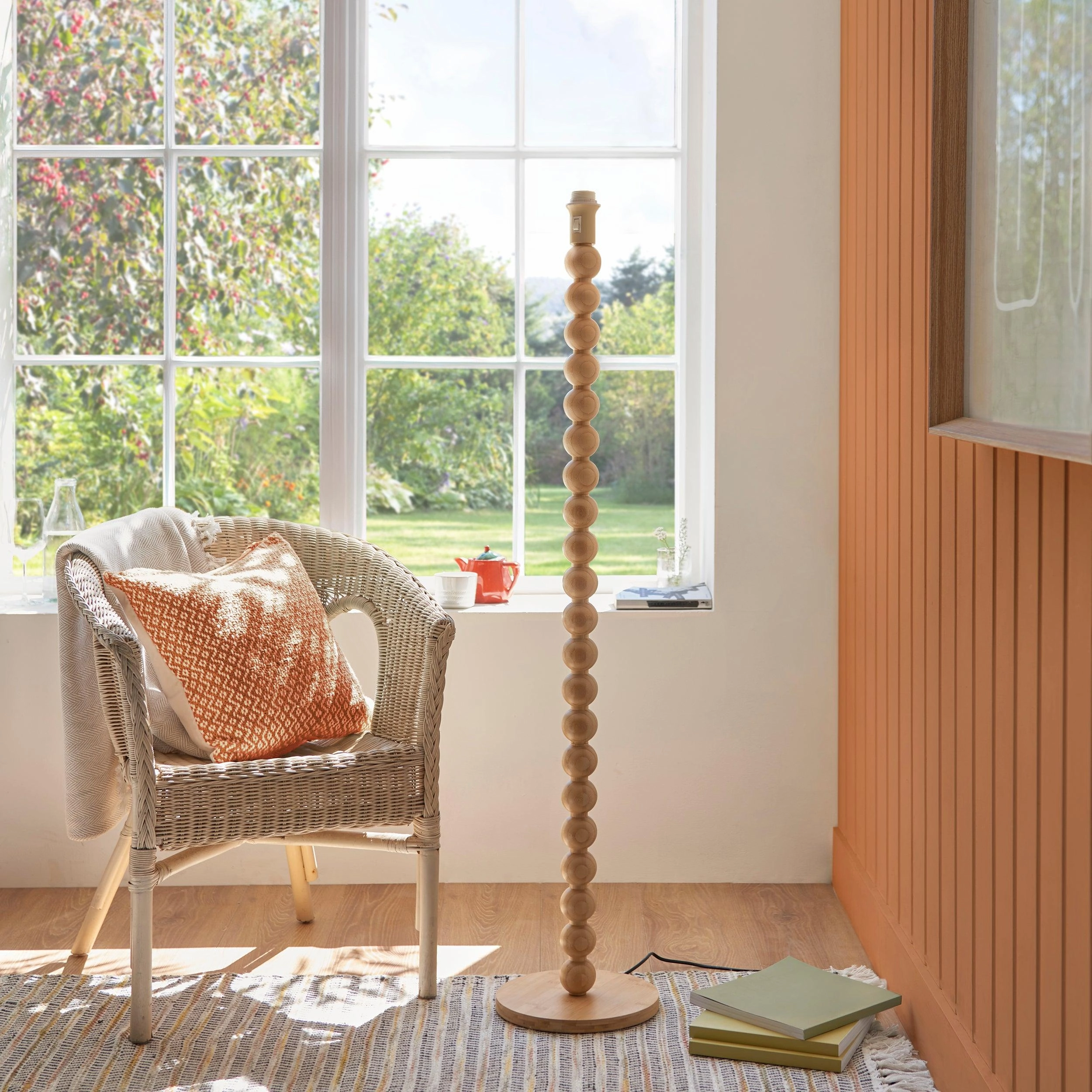 Cane Bamboo Floor Lamp & Zigzag 40cm Pearl Grey Shade