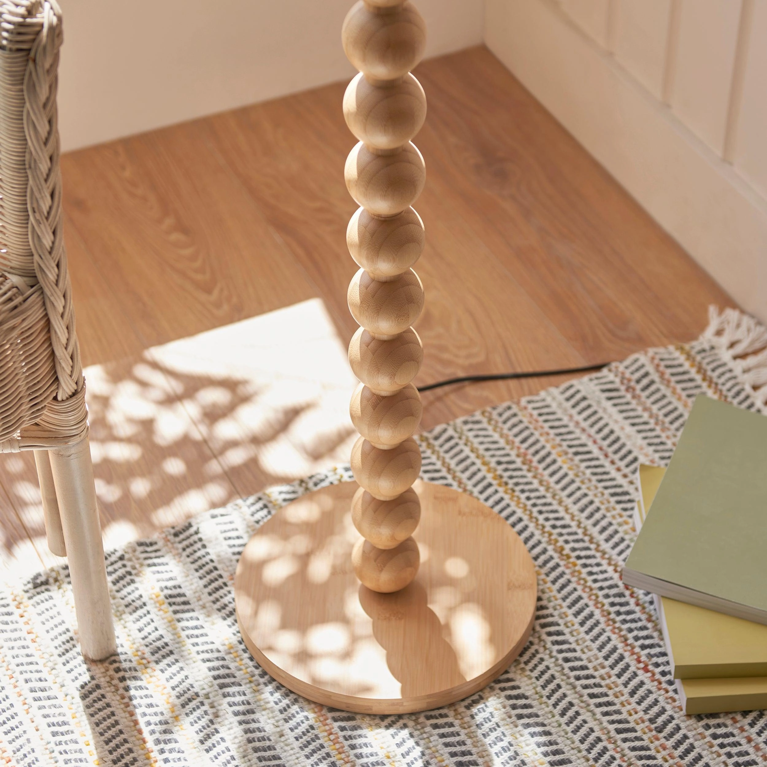 Cane Bamboo Floor Lamp & Zigzag 40cm Pearl Grey Shade