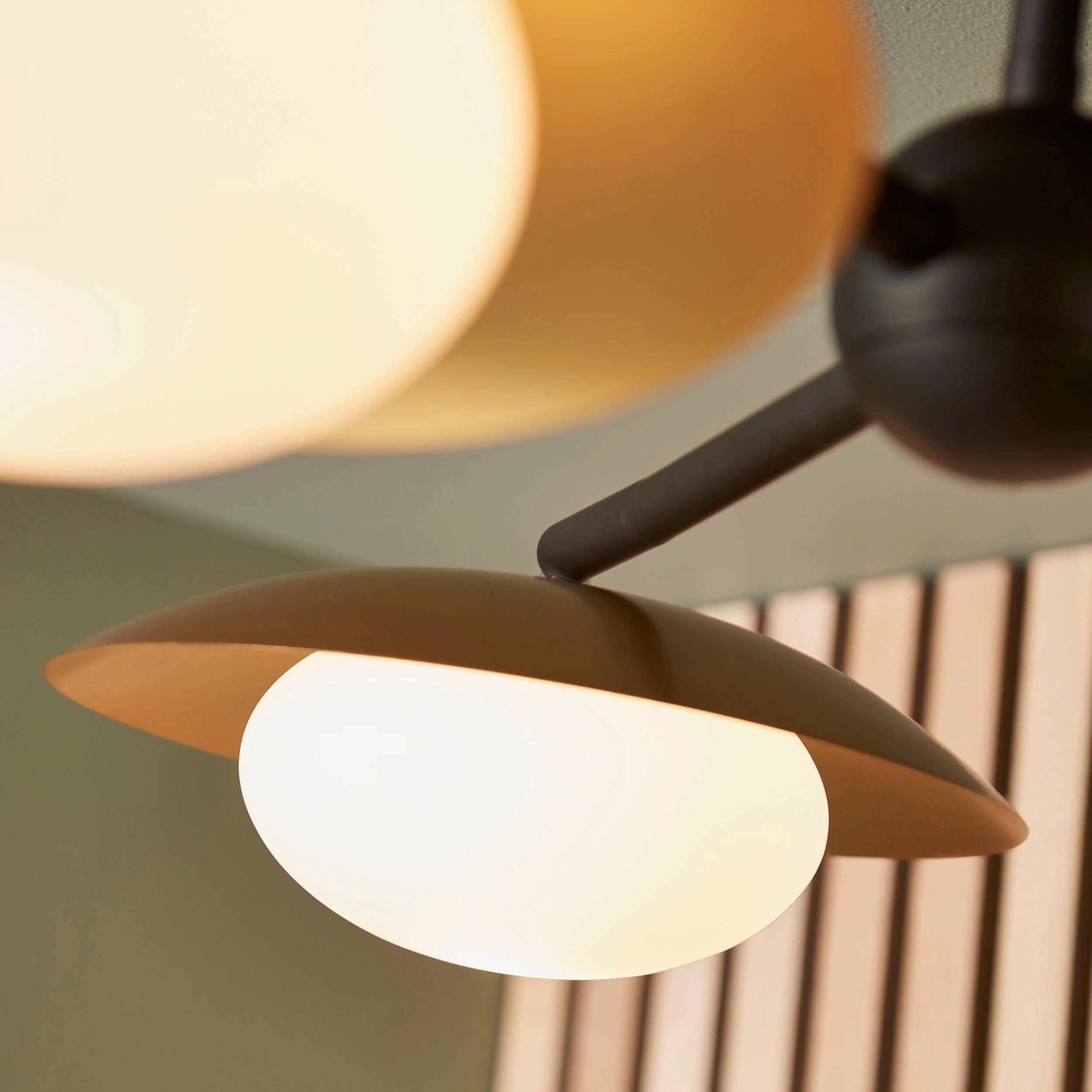 Carlton 3 Light Black & Gold Semi Flush - Opal Glass Shades