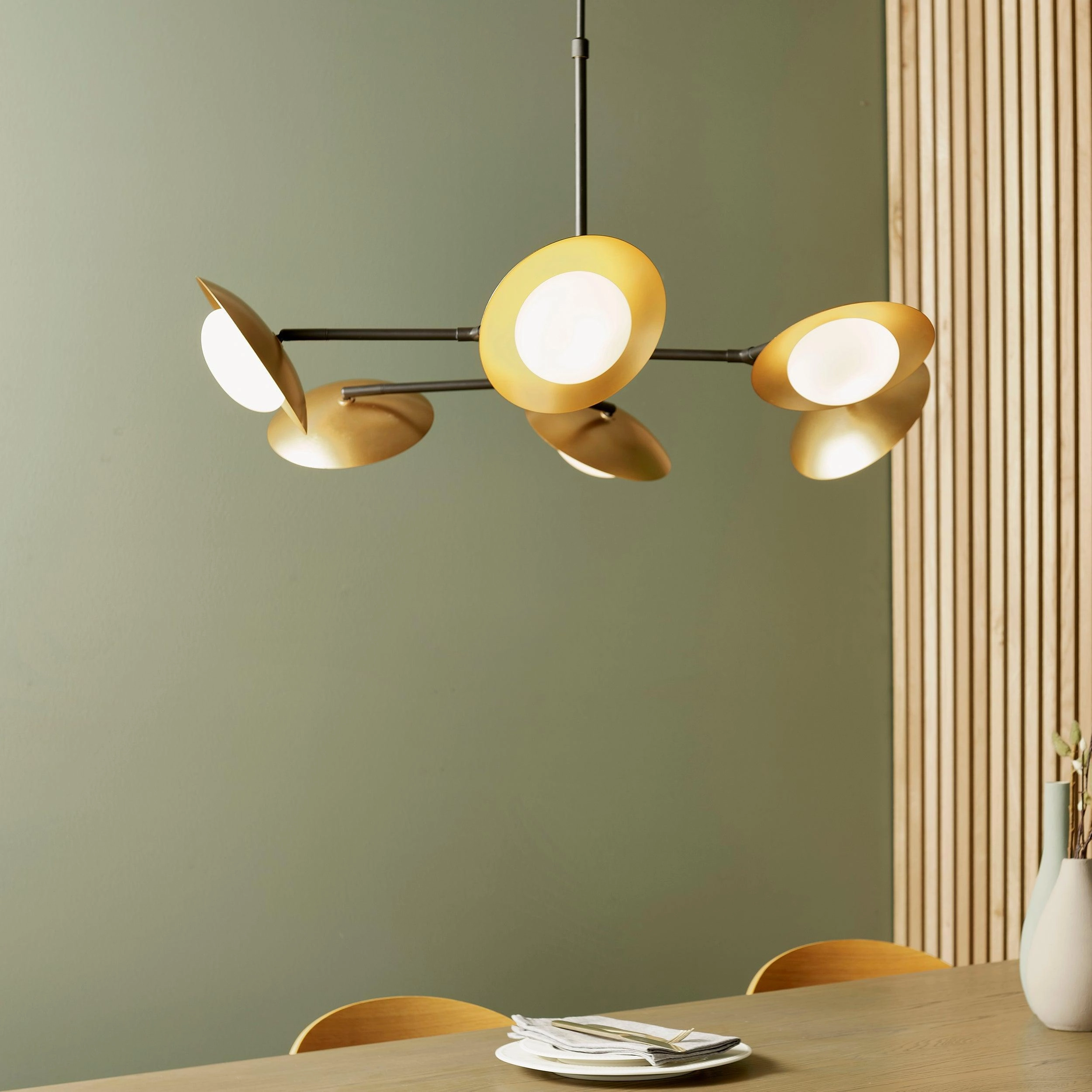Carlton Xl 6 Light Black & Gold Semi Flush - Opal Glass Shades