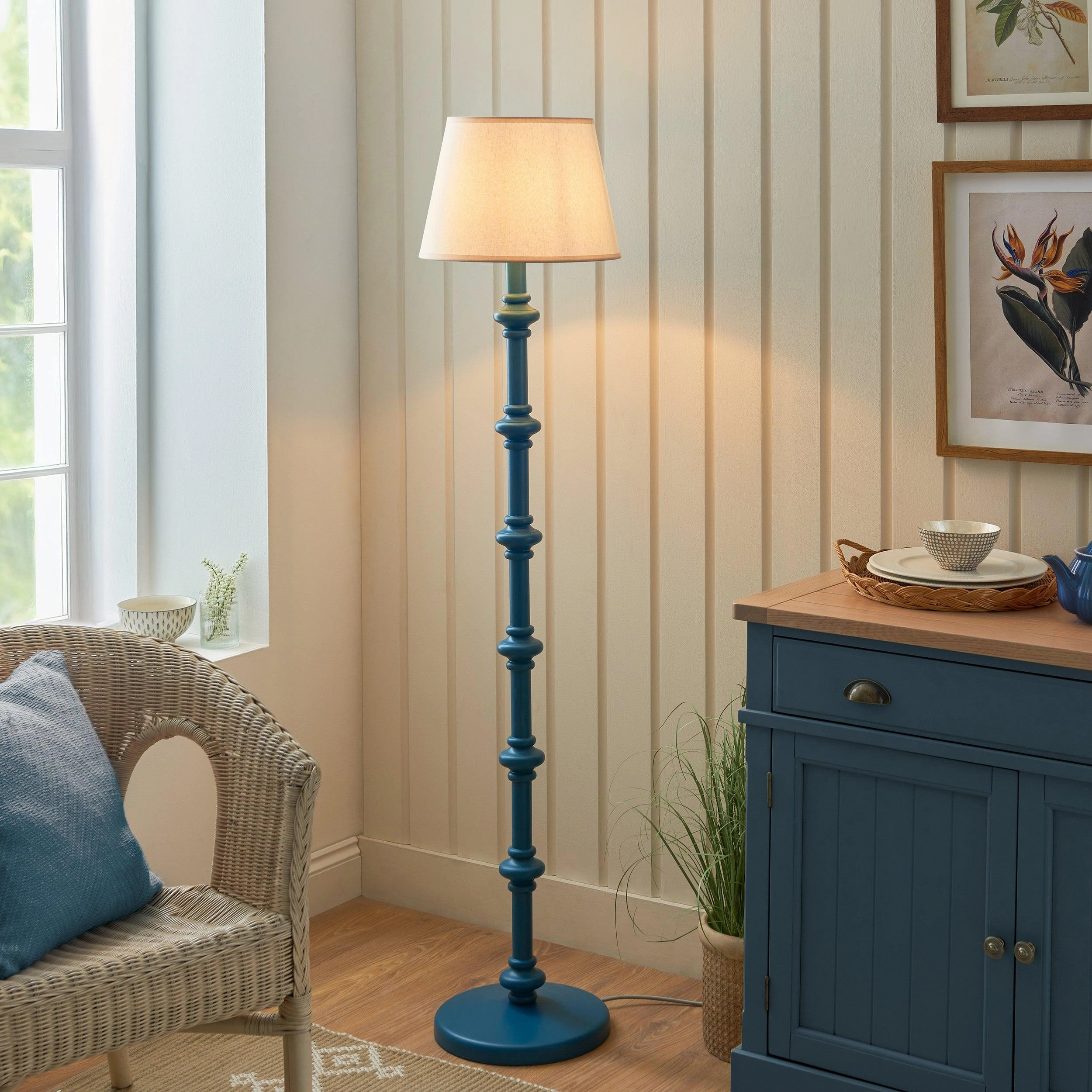 Carnaby Blue Floor Lamp & Ivy 35cm Vintage White Shade creative lampshade design