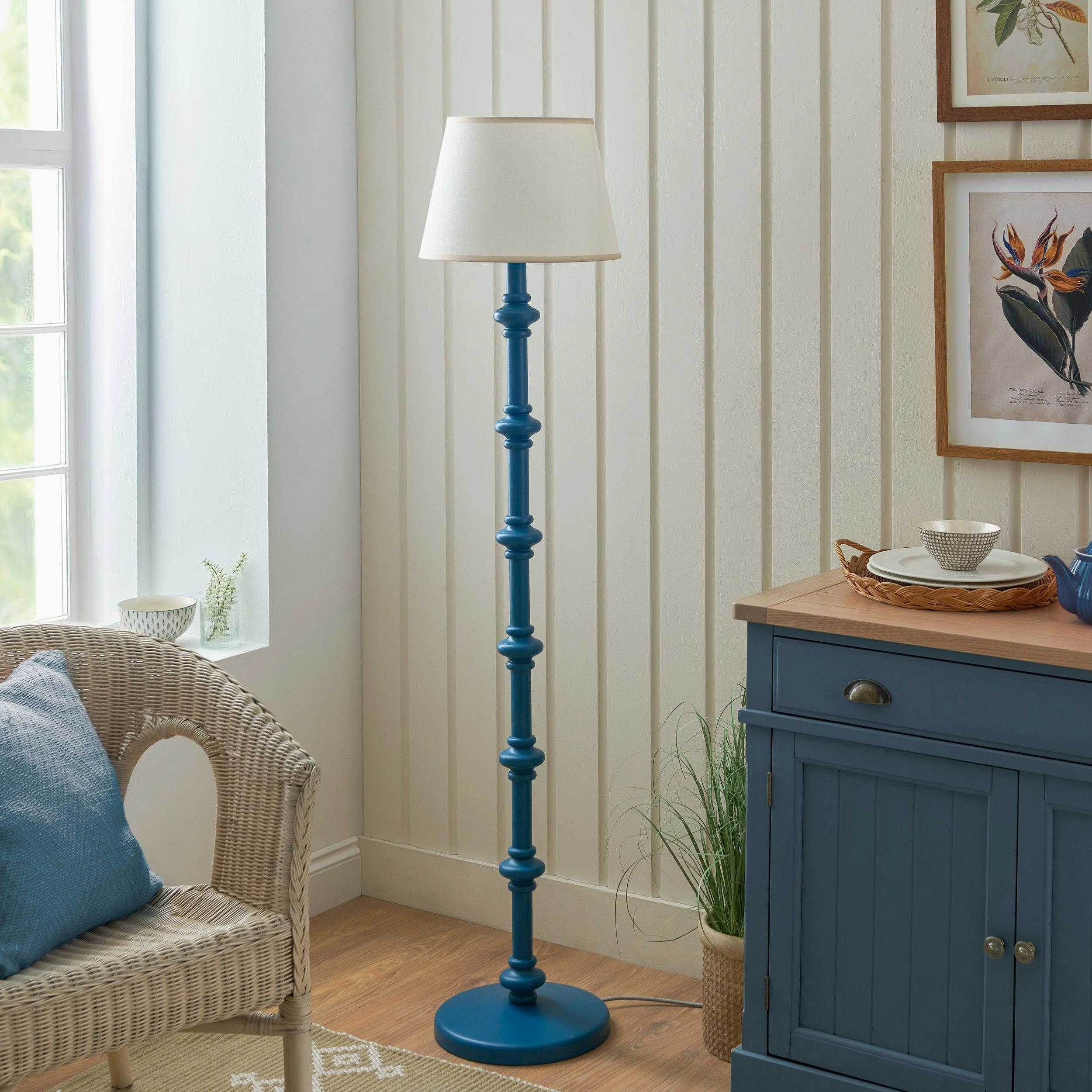 Carnaby Blue Floor Lamp & Ivy 35cm Vintage White Shade
