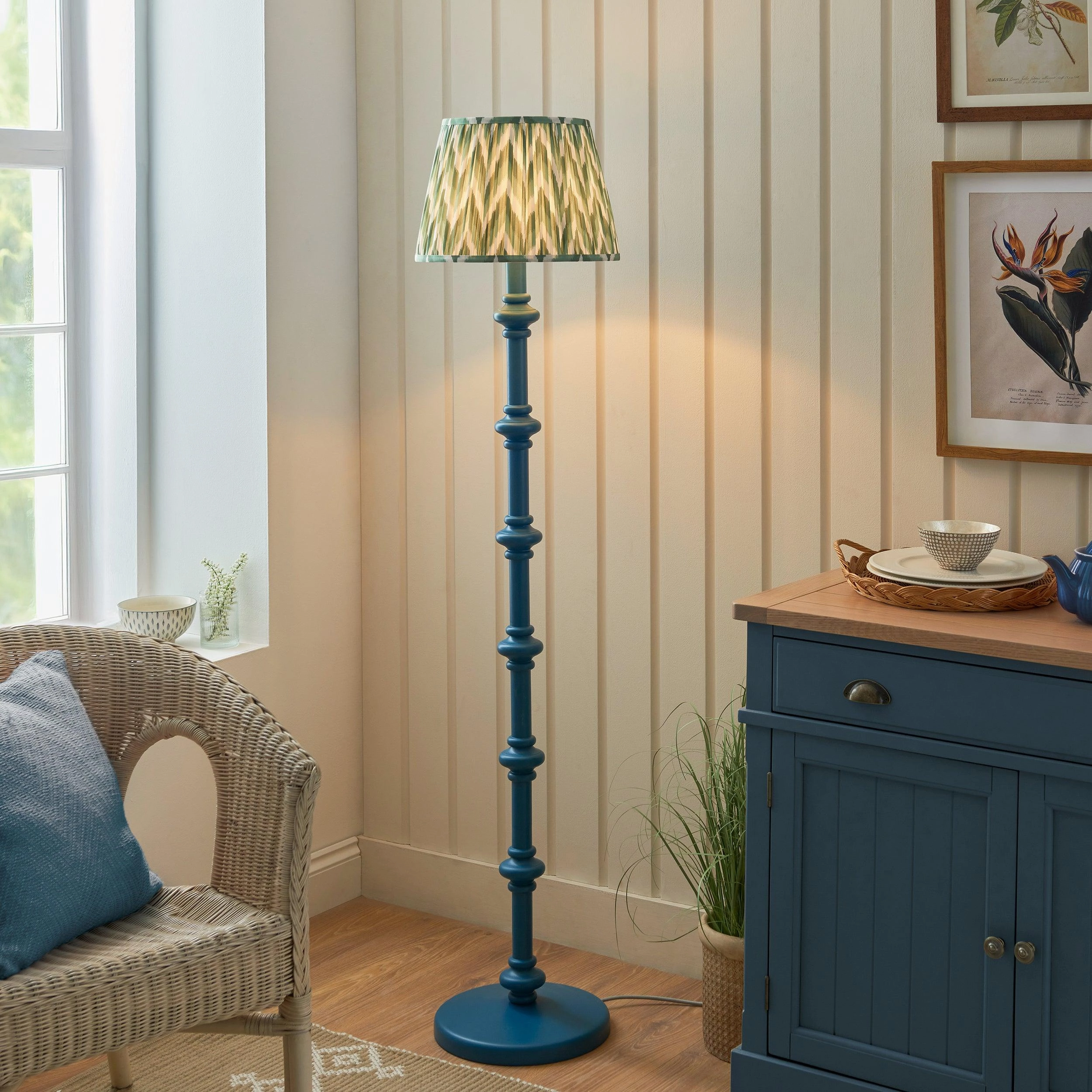 Carnaby Blue Floor Lamp & Zigzag 35cm Cotswold Green Shade creative lampshade design