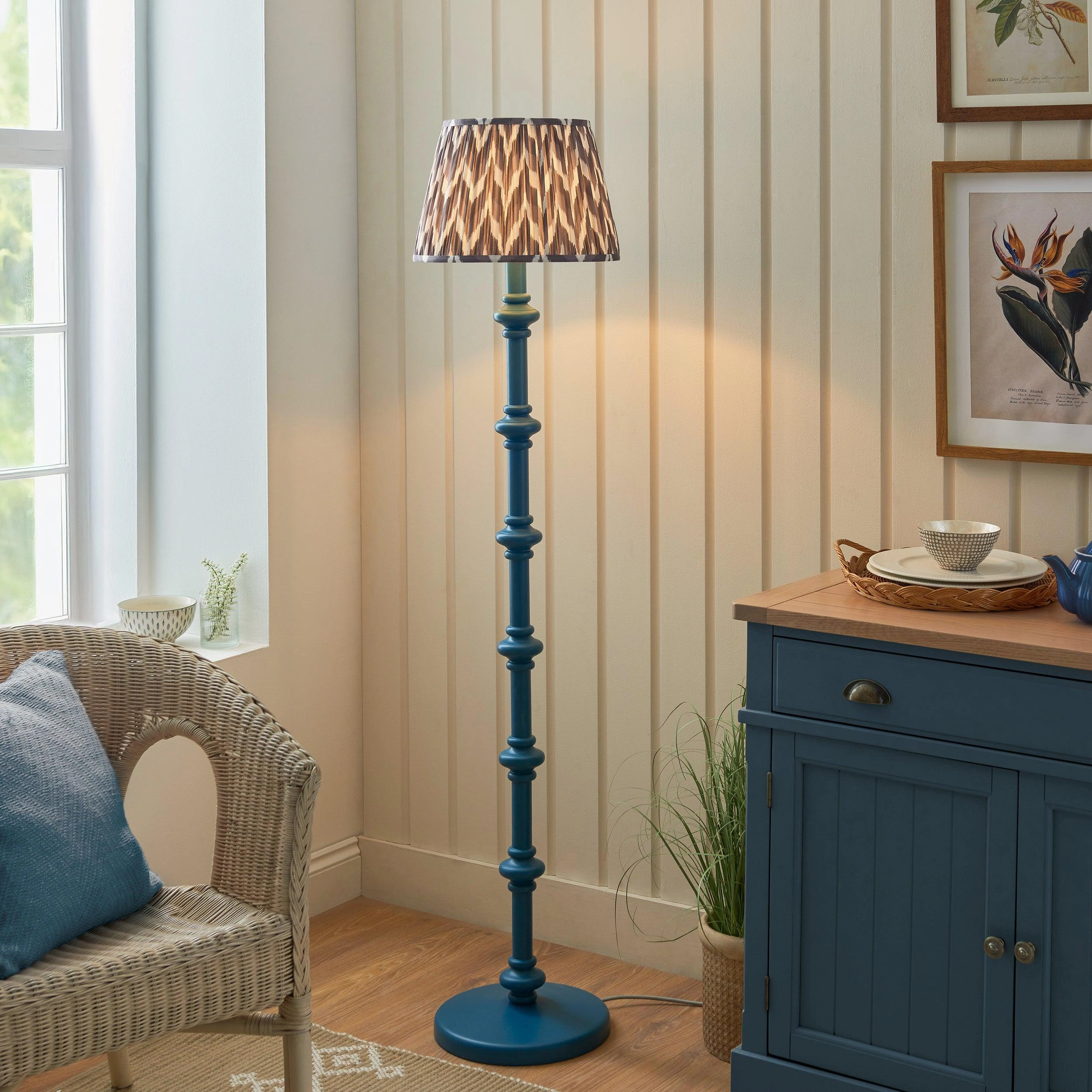 Carnaby Blue Floor Lamp & Zigzag 35cm Pearl Grey Shade creative lampshade design