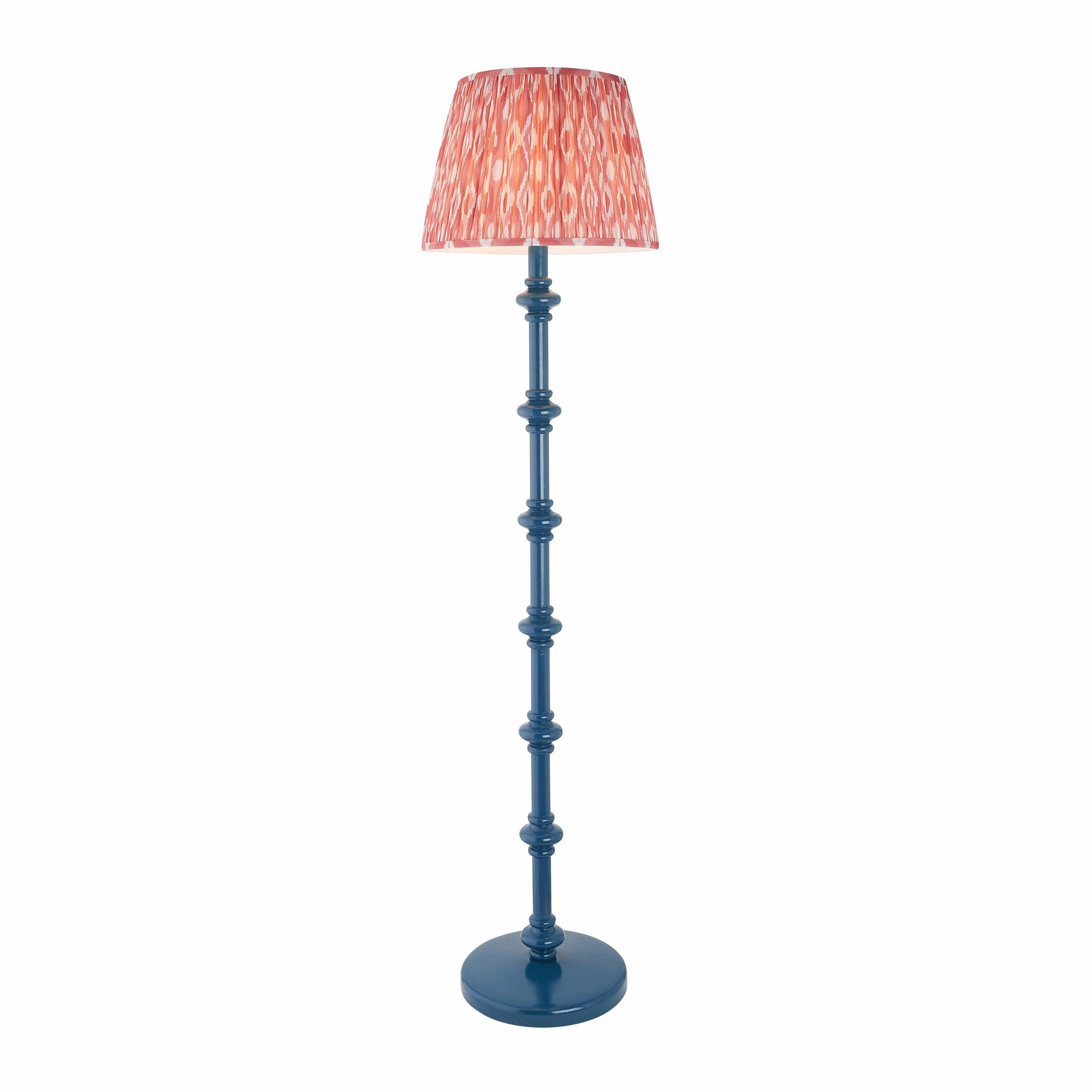 Carnaby Blue Wooden Floor Lamp & Ikat 40cm Coral Pink Shade