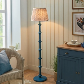 Carnaby Blue Wooden Floor Lamp & Ikat 40cm Neutral Shade creative lampshade design