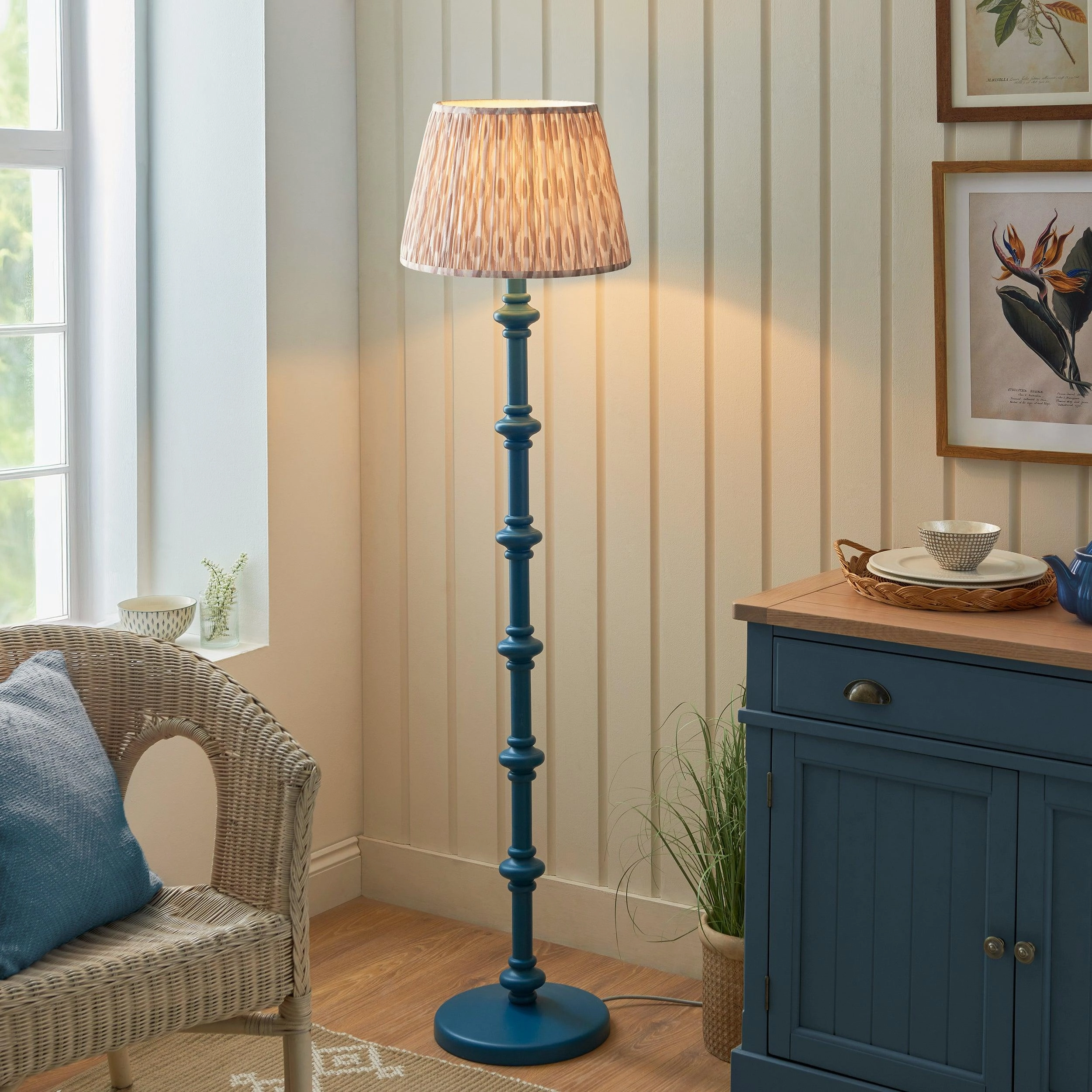Carnaby Blue Wooden Floor Lamp & Ikat 40cm Neutral Shade creative lampshade design