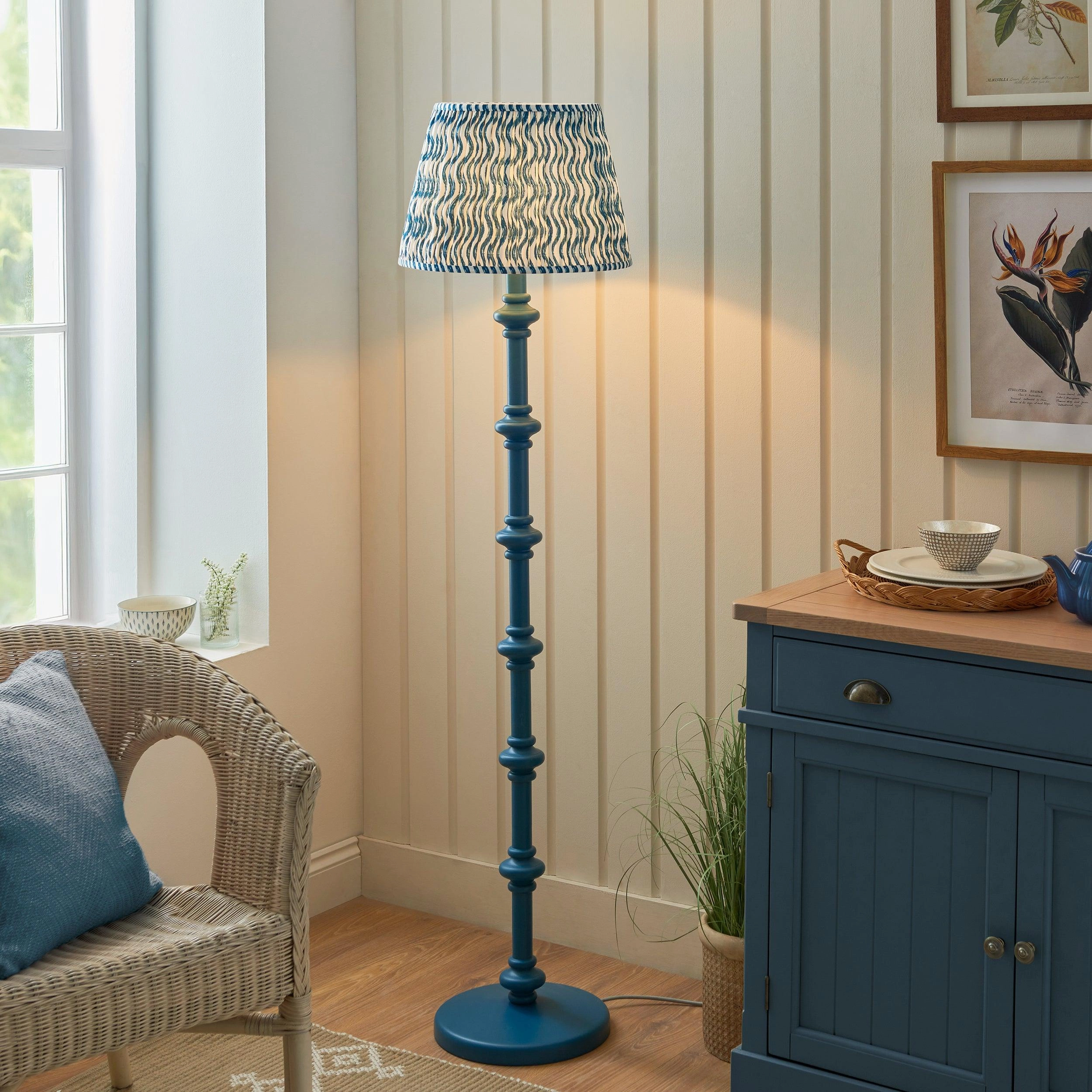 Carnaby Blue Wooden Floor Lamp & Ripple 40cm Marlin Blue Shade creative lampshade design