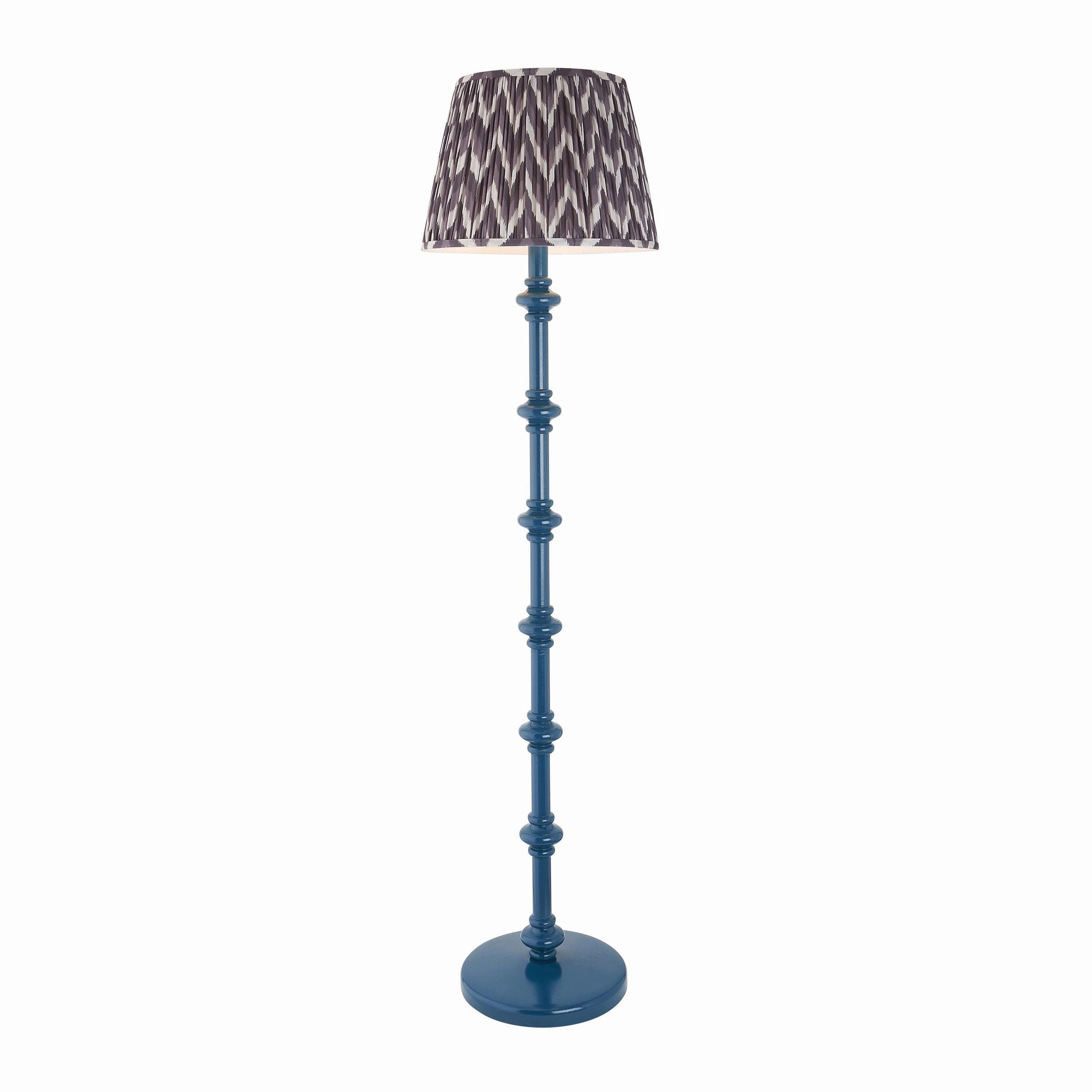 Carnaby Blue Wooden Floor Lamp & Zigzag 40cm Pearl Grey Shade