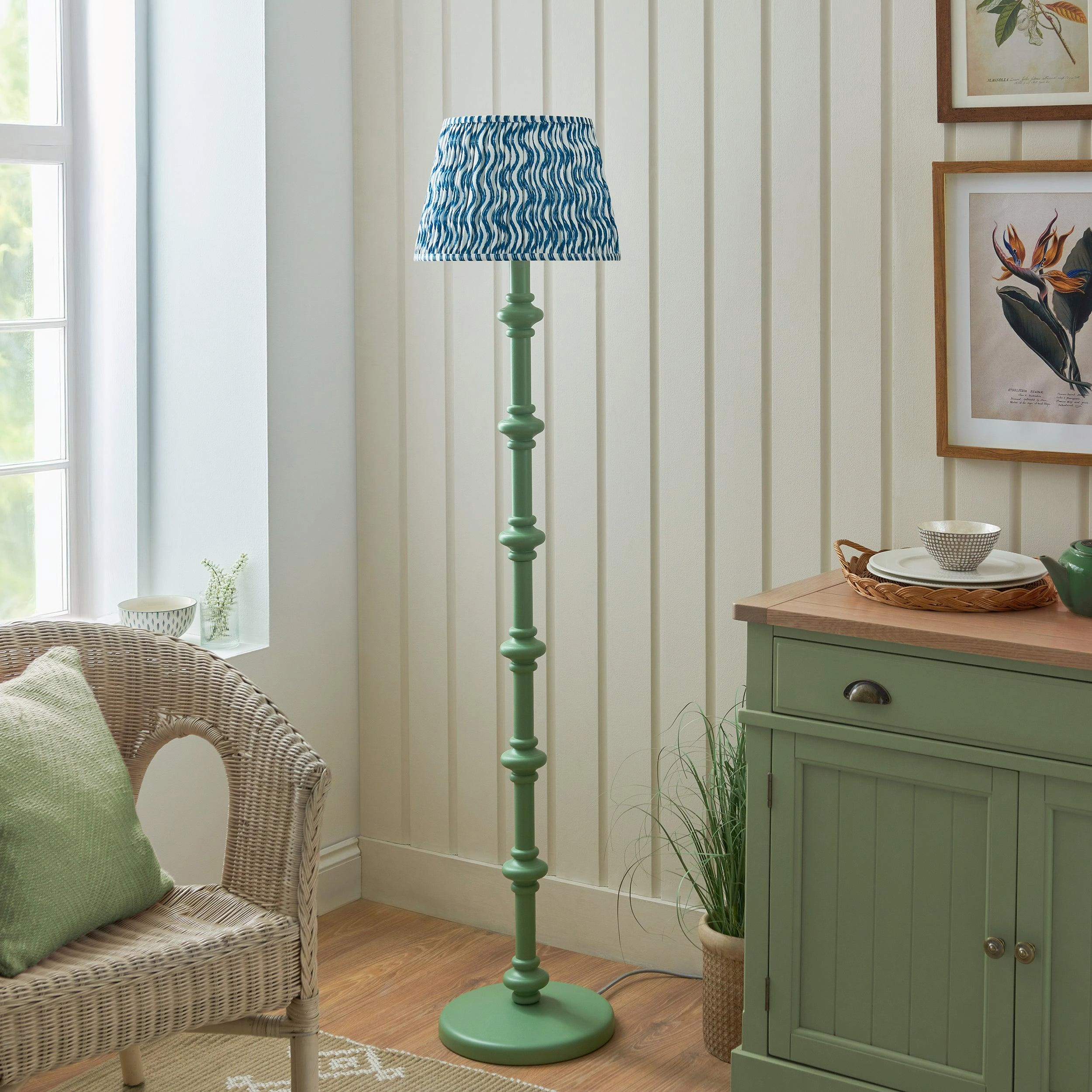 Carnaby Green Floor Lamp & Ripple 35cm Marlin Blue Shade