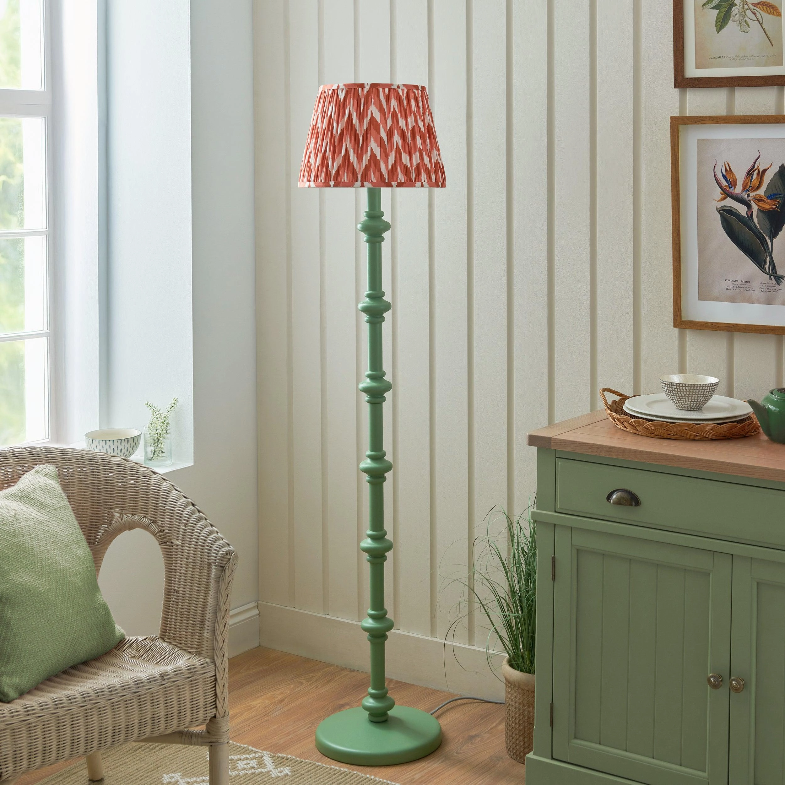 Carnaby Green Floor Lamp & Zigzag 35cm Apricot Orange Shade