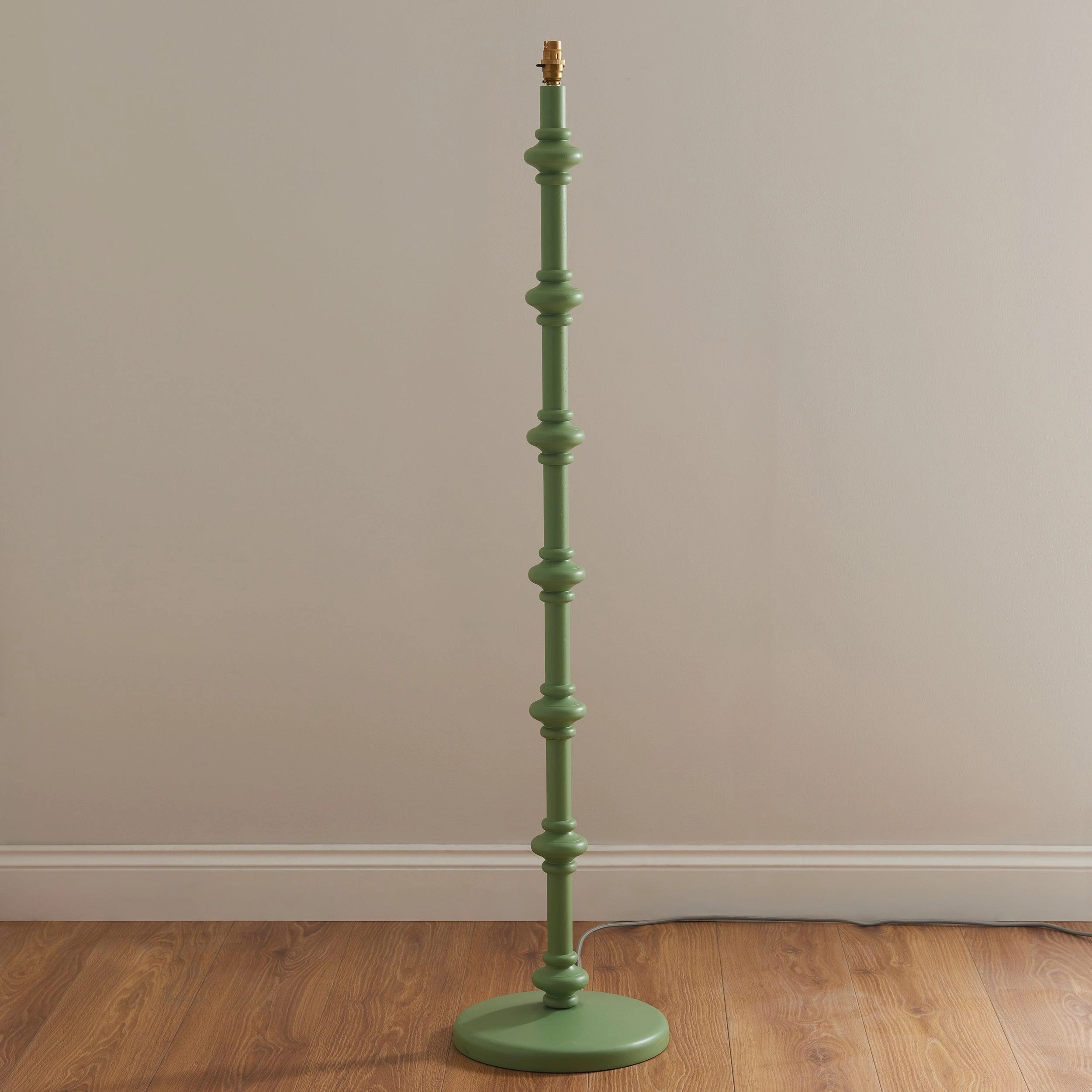 Carnaby Green Wooden Floor Lamp & Ikat 40cm Neutral Shade
