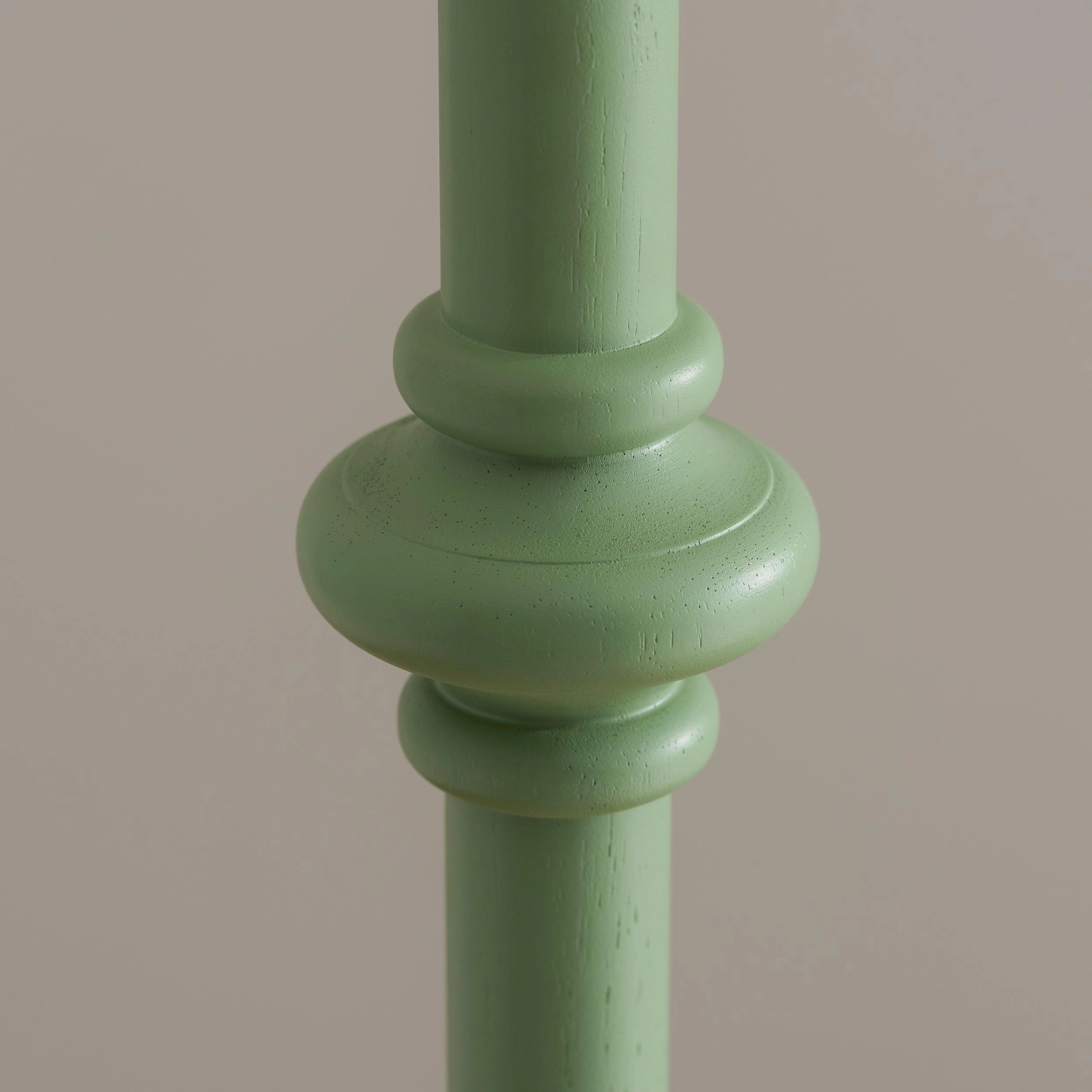 Carnaby Green Wooden Floor Lamp & Ikat 40cm Pearl Grey Shade