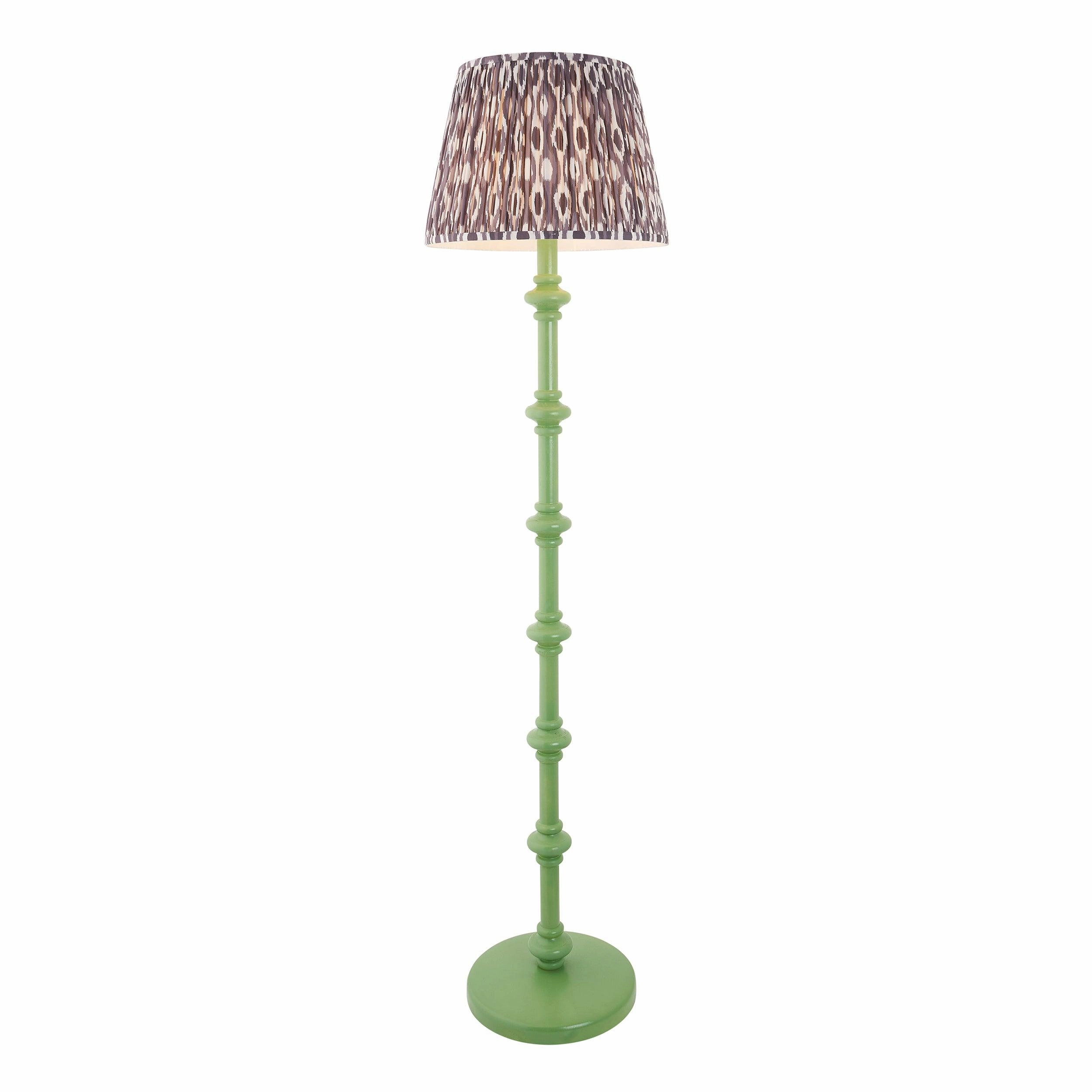 Carnaby Green Wooden Floor Lamp & Ikat 40cm Pearl Grey Shade