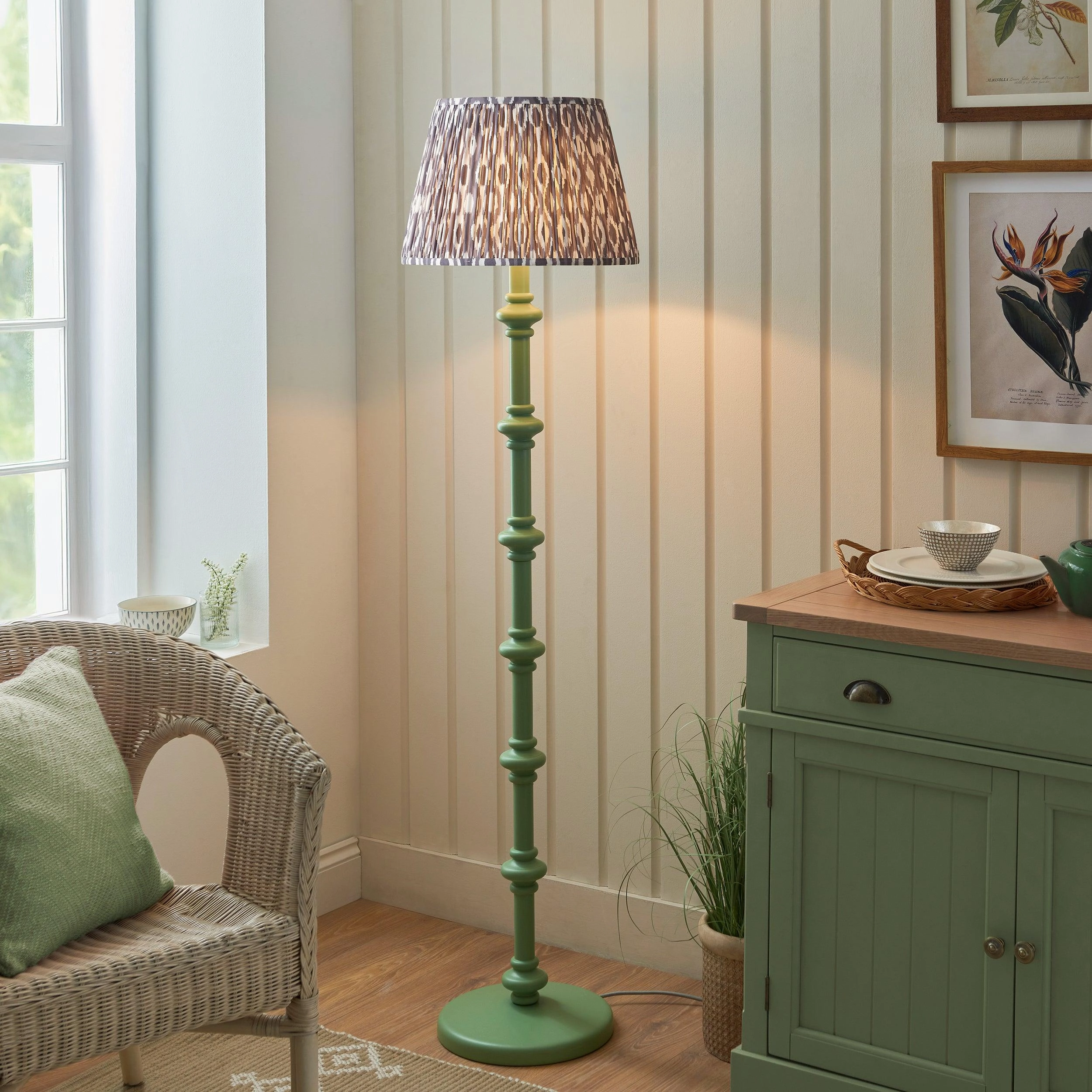 Carnaby Green Wooden Floor Lamp & Ikat 40cm Pearl Grey Shade creative lampshade design