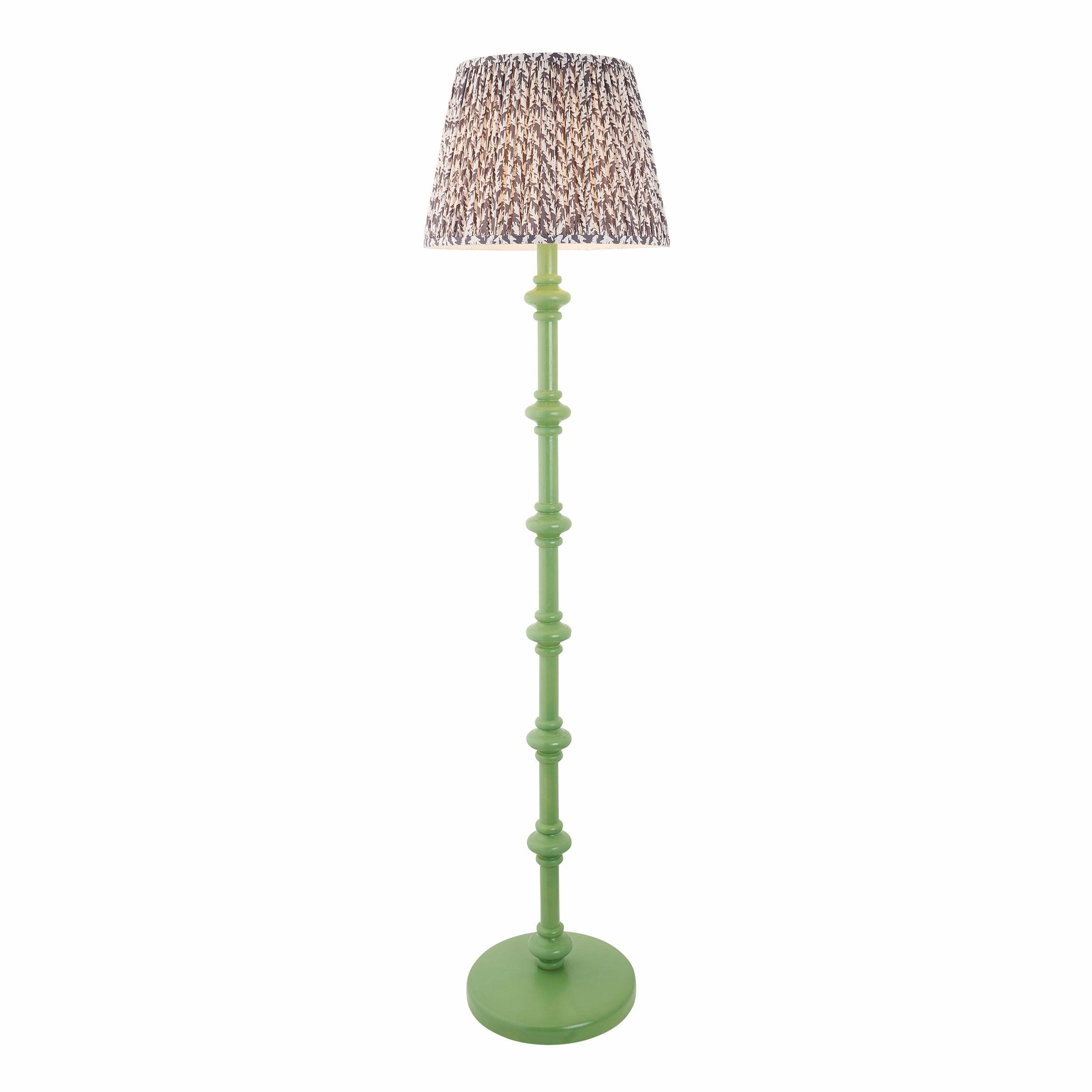 Carnaby Green Wooden Floor Lamp & Leaf 40cm Pearl Grey Shade