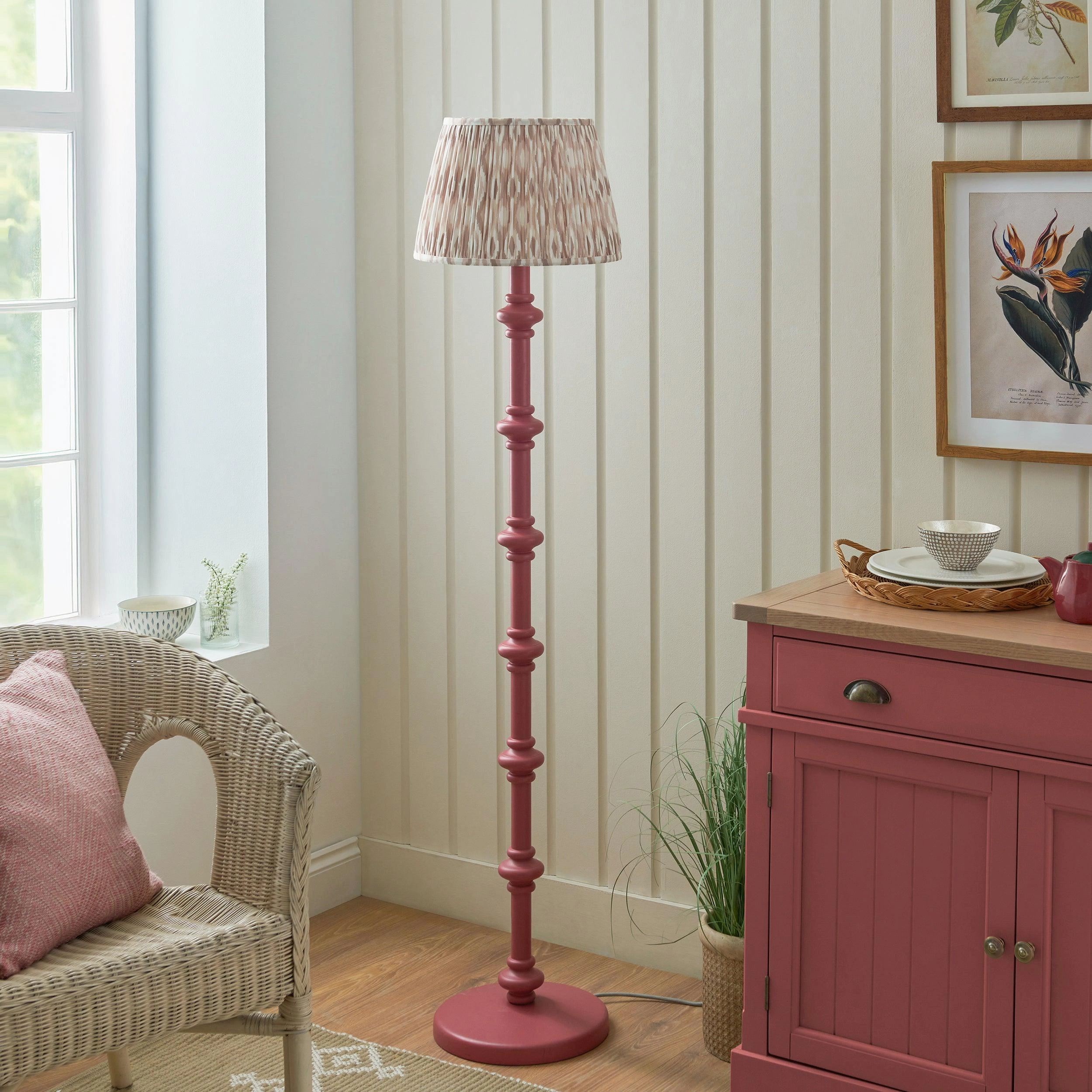 Carnaby Pink Floor Lamp & Ikat 35cm Neutral Shade