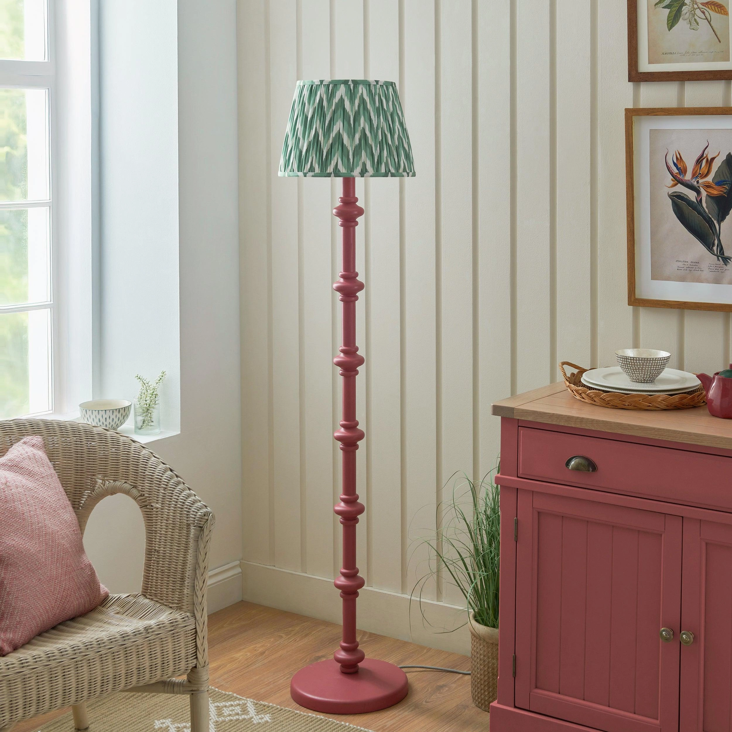 Carnaby Pink Floor Lamp & Zigzag 35cm Cotswold Green Shade
