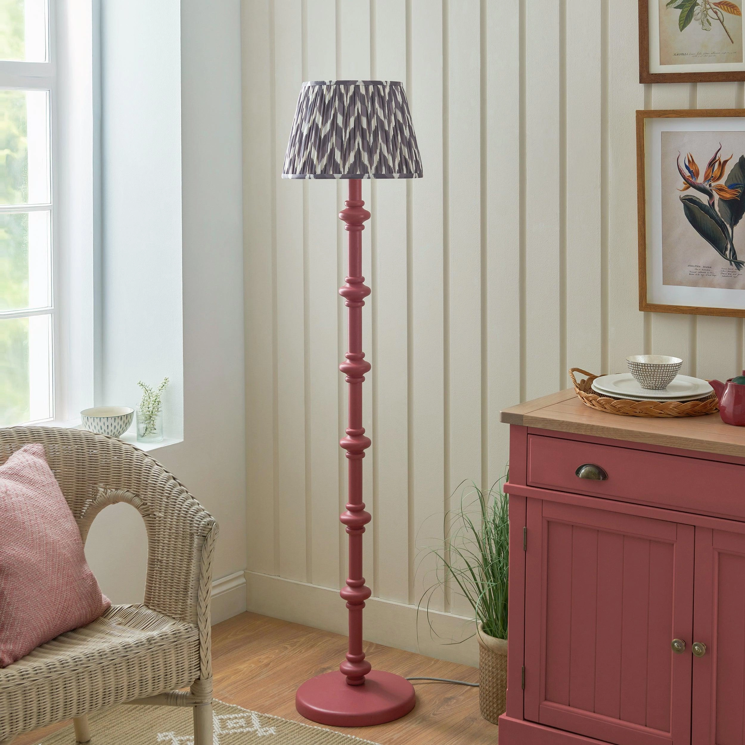 Carnaby Pink Floor Lamp & Zigzag 35cm Pearl Grey Shade