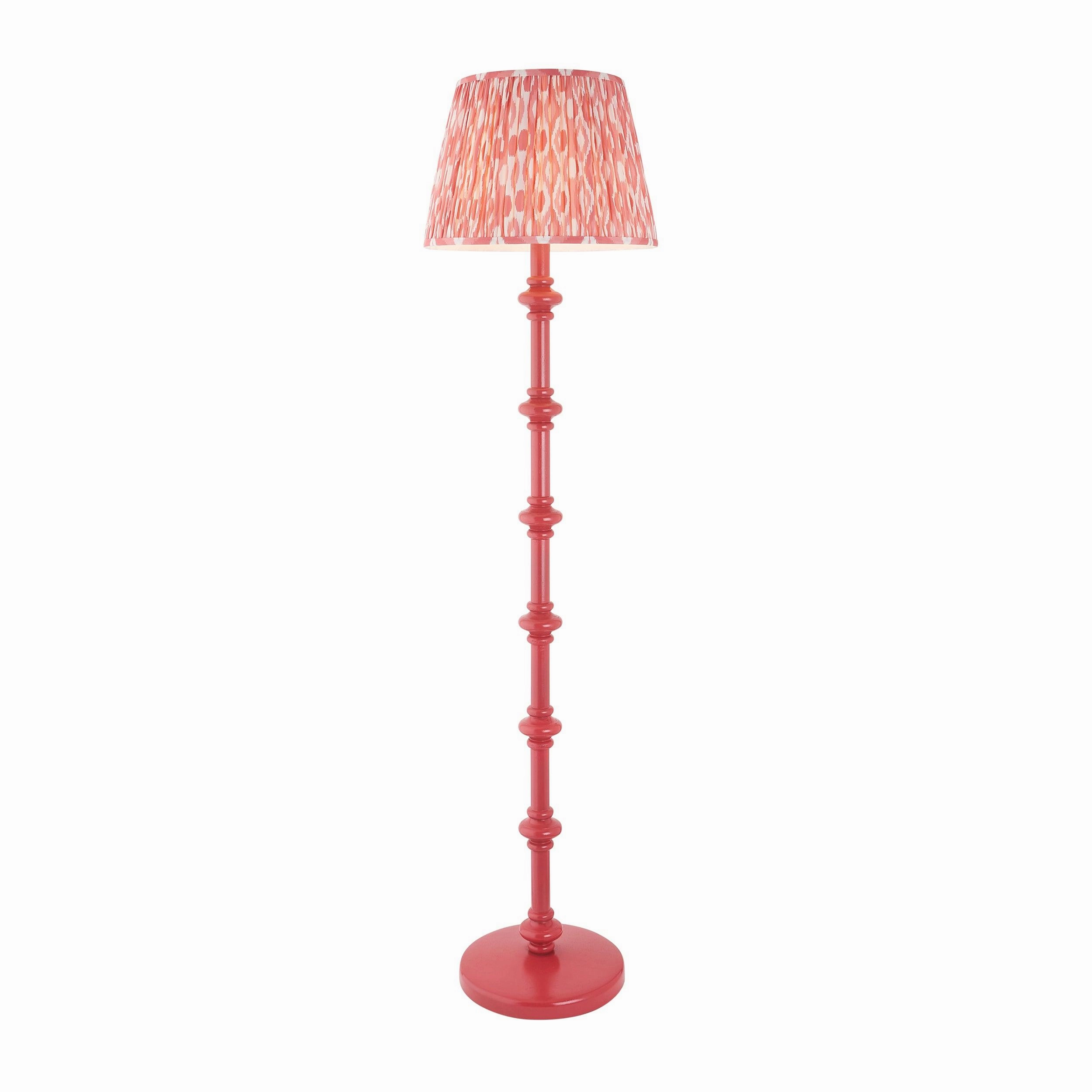 Carnaby Pink Wooden Floor Lamp & Ikat 40cm Coral Pink Shade