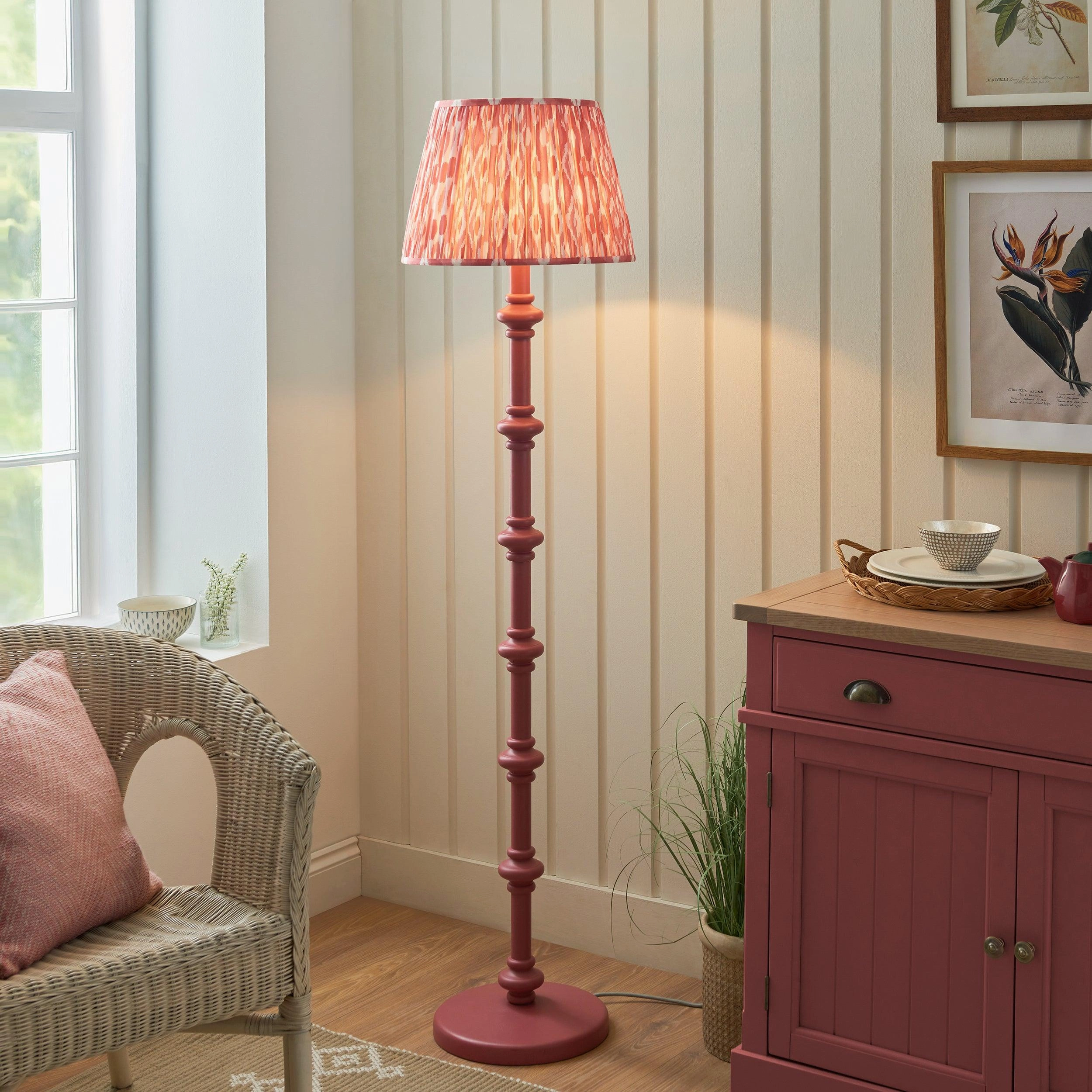 Carnaby Pink Wooden Floor Lamp & Ikat 40cm Coral Pink Shade creative lampshade design