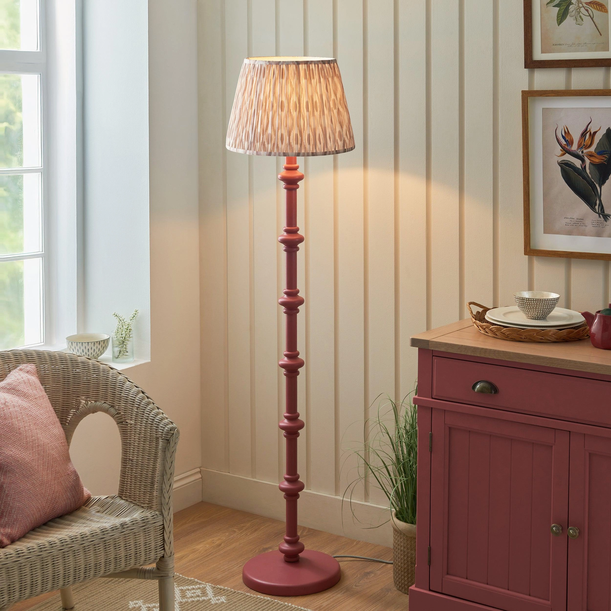Carnaby Pink Wooden Floor Lamp & Ikat 40cm Neutral Shade creative lampshade design