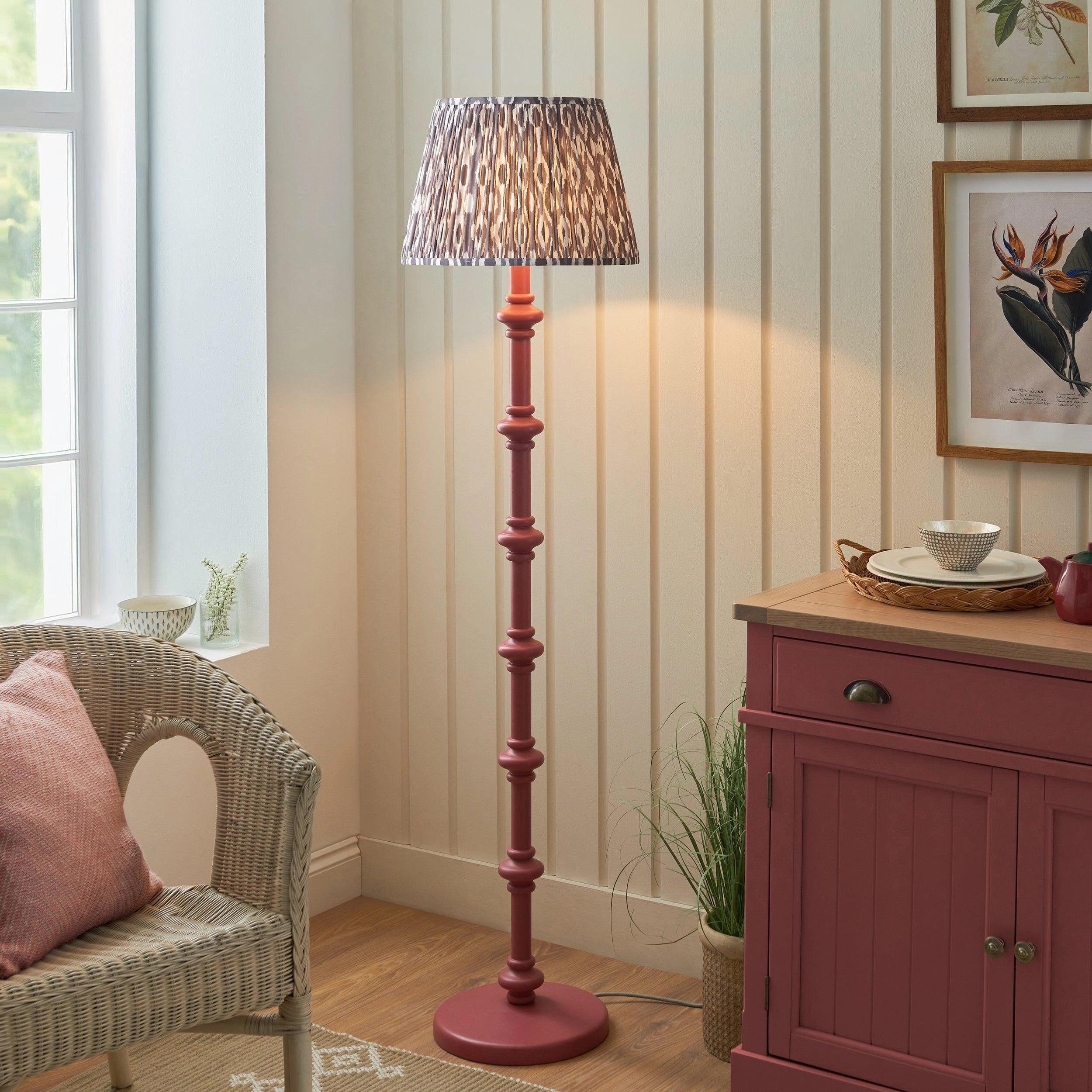 Carnaby Pink Wooden Floor Lamp & Ikat 40cm Pearl Grey Shade creative lampshade design