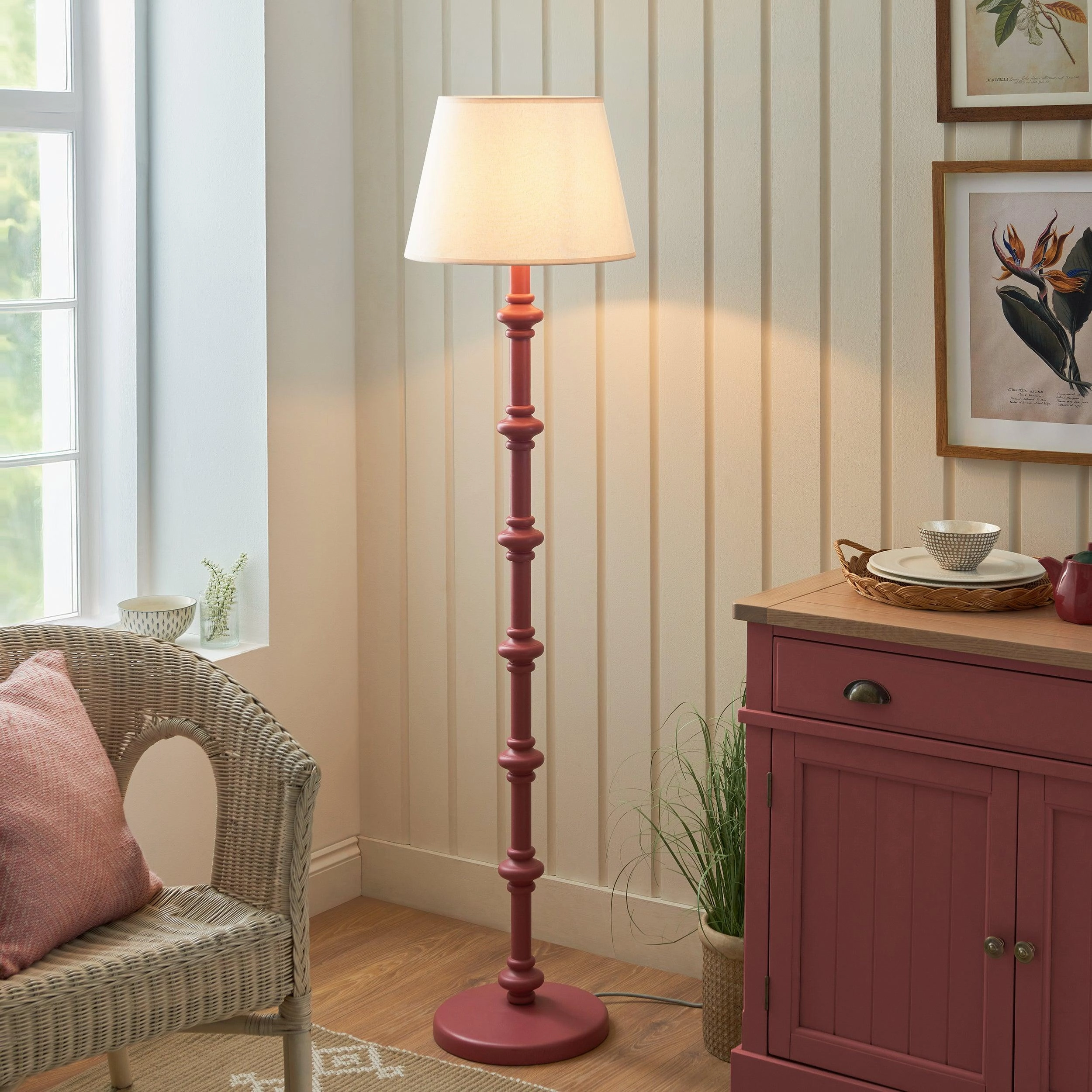 Carnaby Pink Wooden Floor Lamp & Ivy 40cm Vintage White Shade creative lampshade design