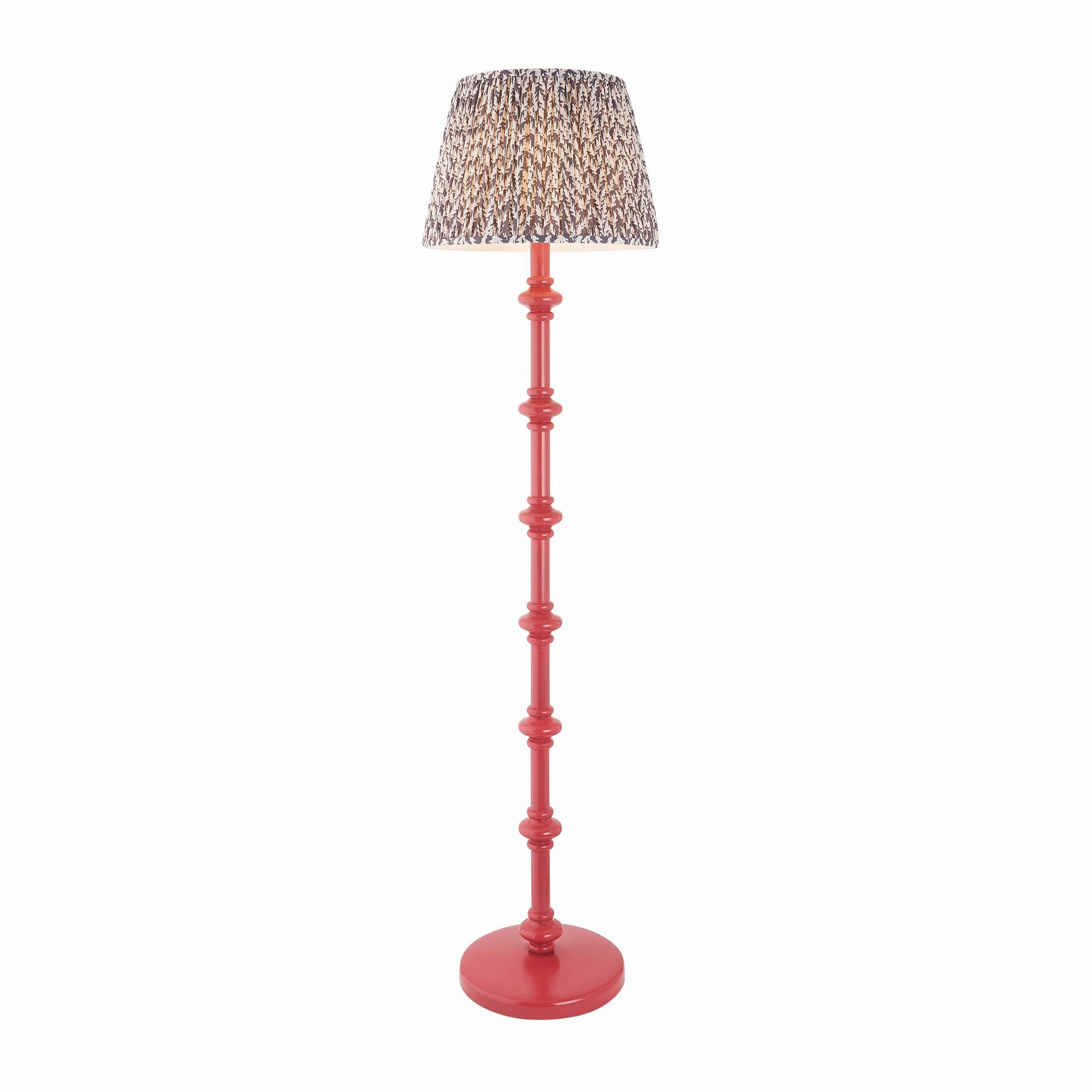 Carnaby Pink Wooden Floor Lamp & Leaf 40cm Pearl Grey Shade