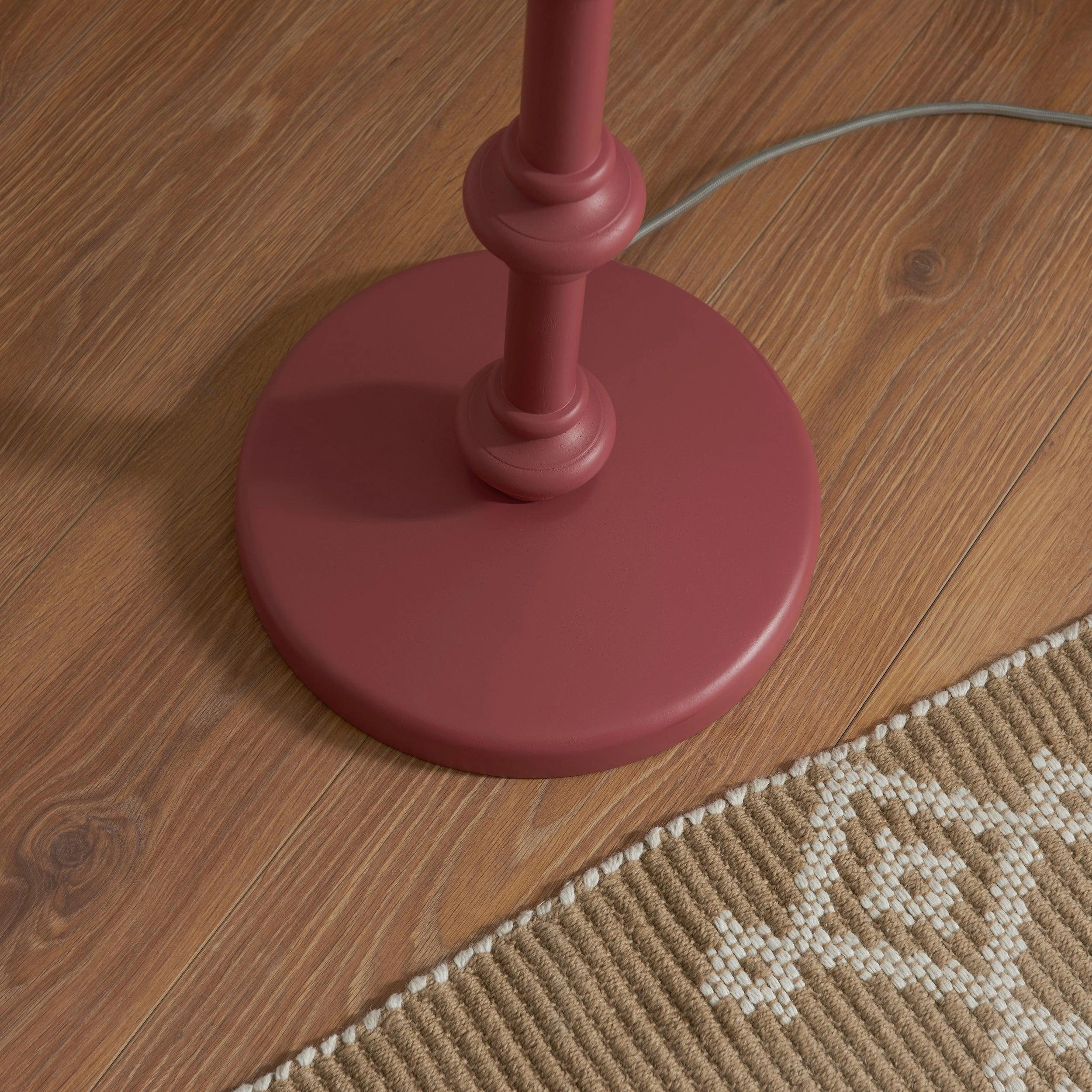 Carnaby Pink Wooden Floor Lamp & Leaf 40cm Pearl Grey Shade