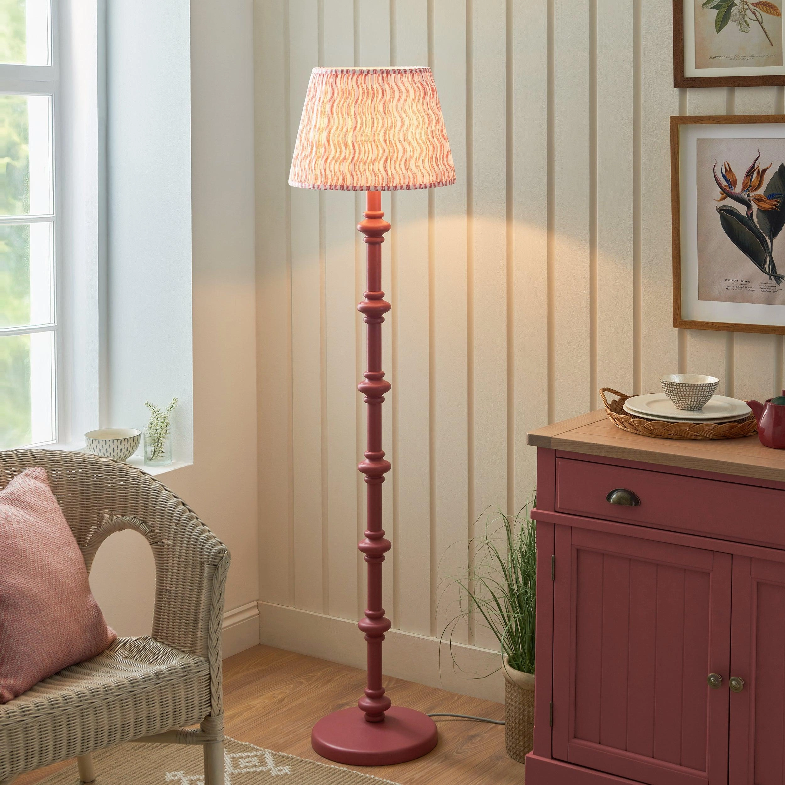 Carnaby Pink Wooden Floor Lamp & Ripple 40cm Coral Pink Shade creative lampshade design