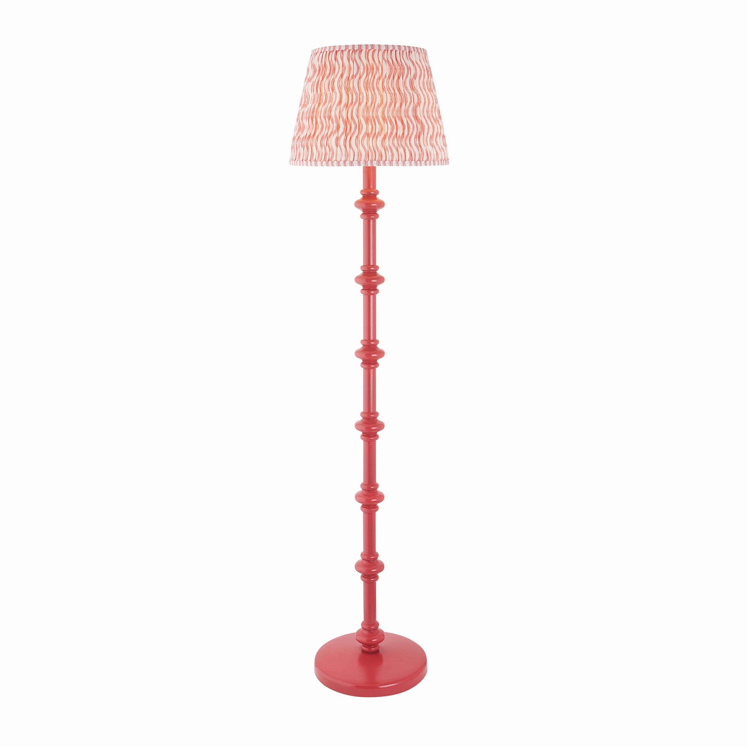 Carnaby Pink Wooden Floor Lamp & Ripple 40cm Coral Pink Shade