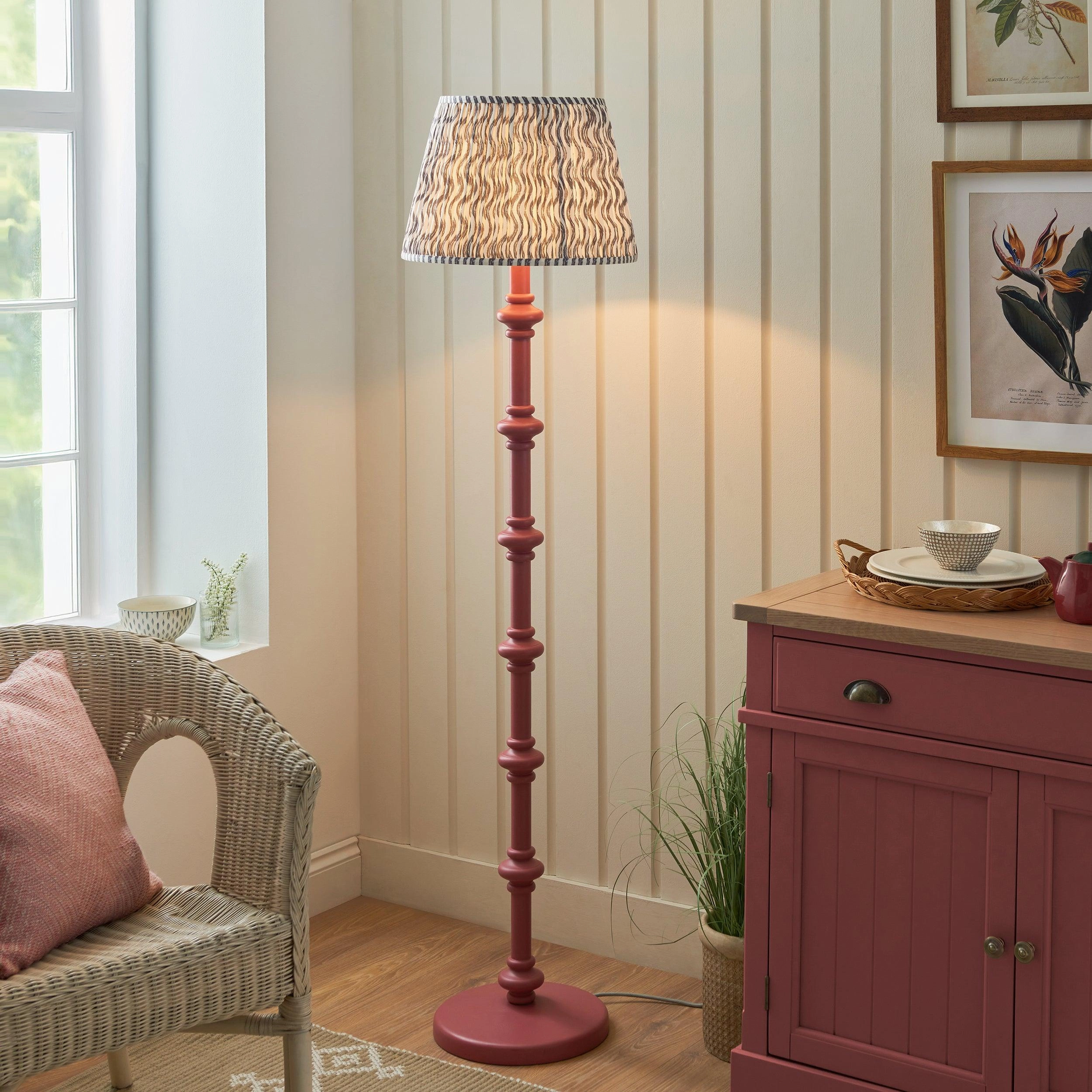Carnaby Pink Wooden Floor Lamp & Ripple 40cm Pearl Grey Shade creative lampshade design