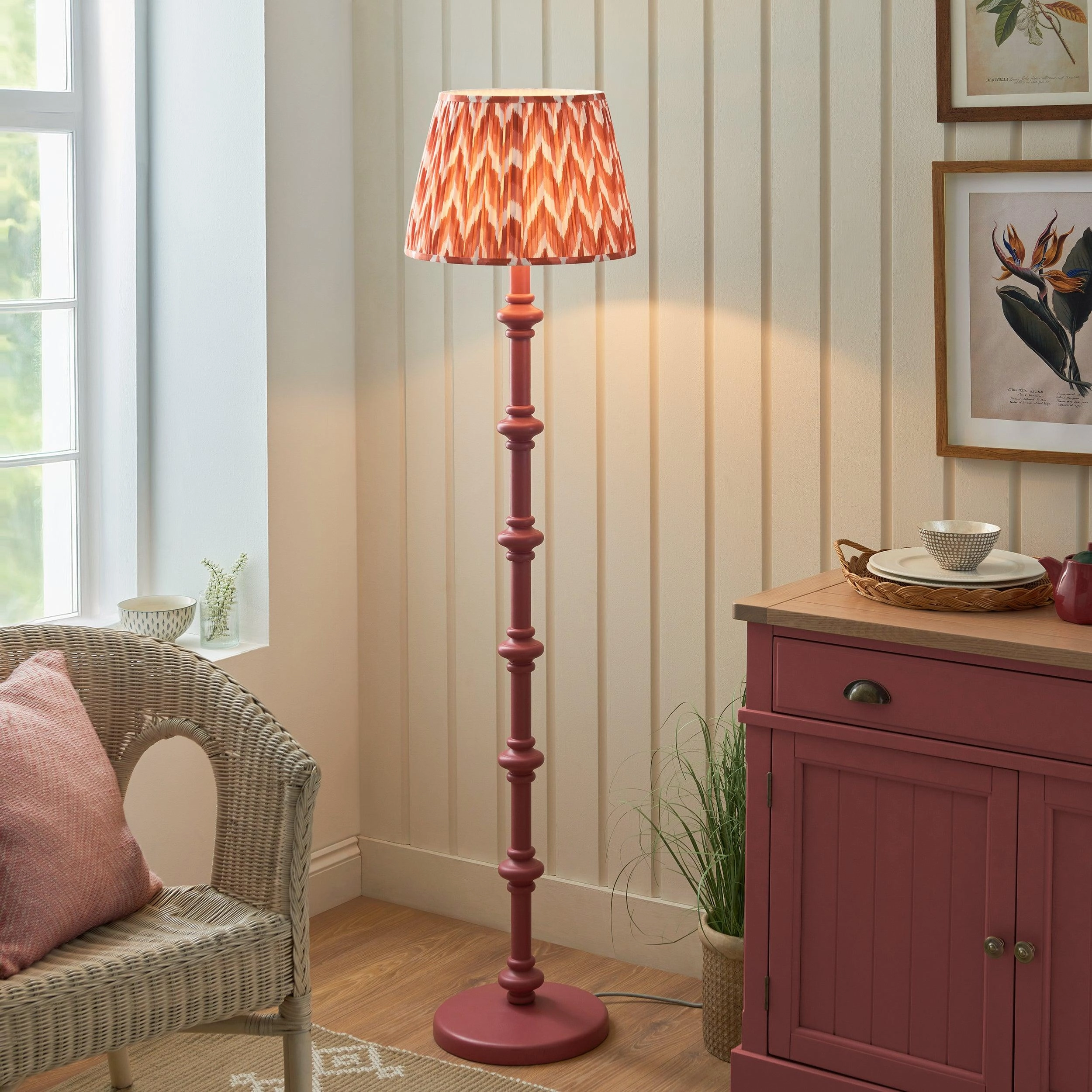 Carnaby Pink Wooden Floor Lamp & Zigzag 40cm Apricot Orange Shade creative lampshade design