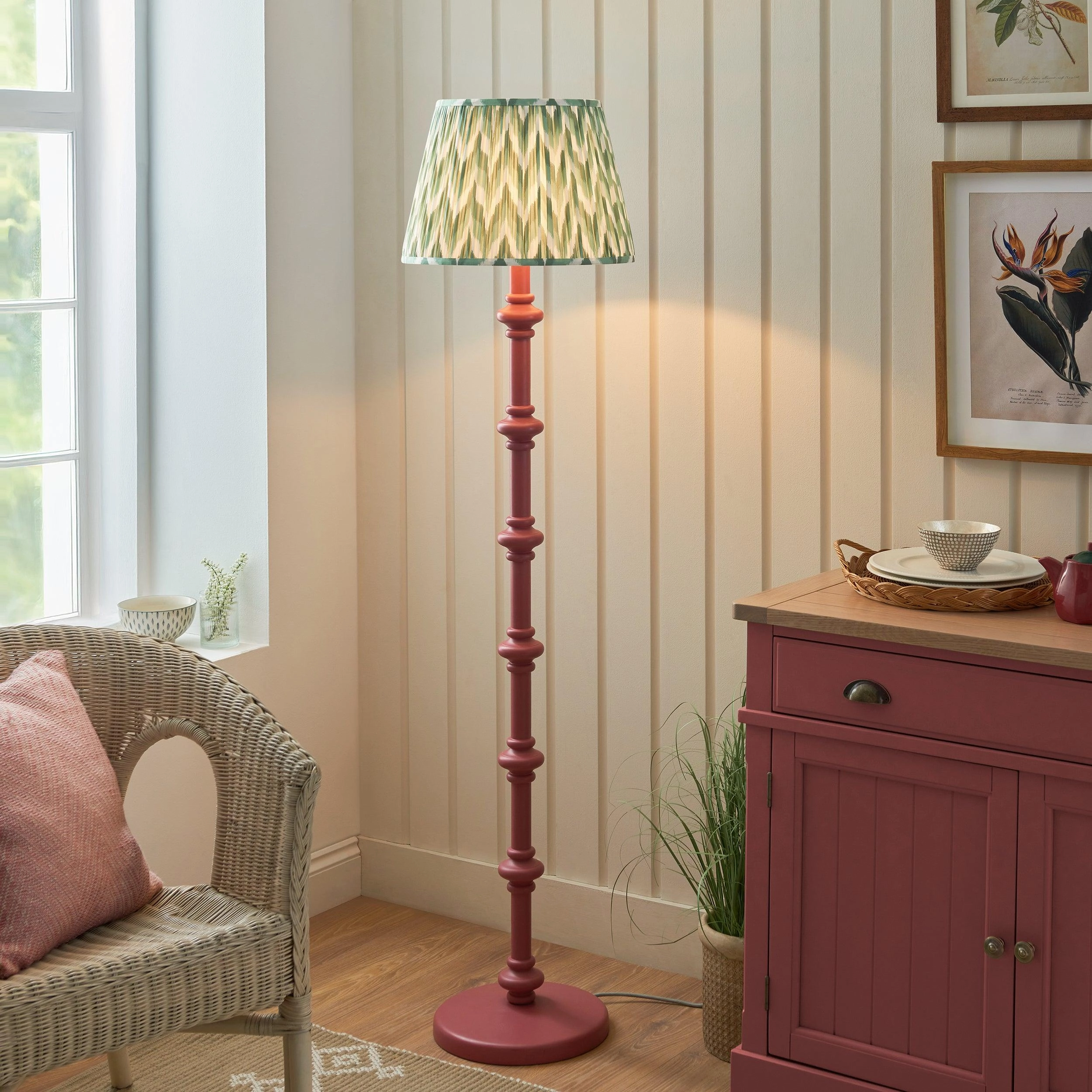 Carnaby Pink Wooden Floor Lamp & Zigzag 40cm Cotswold Green Shade creative lampshade design