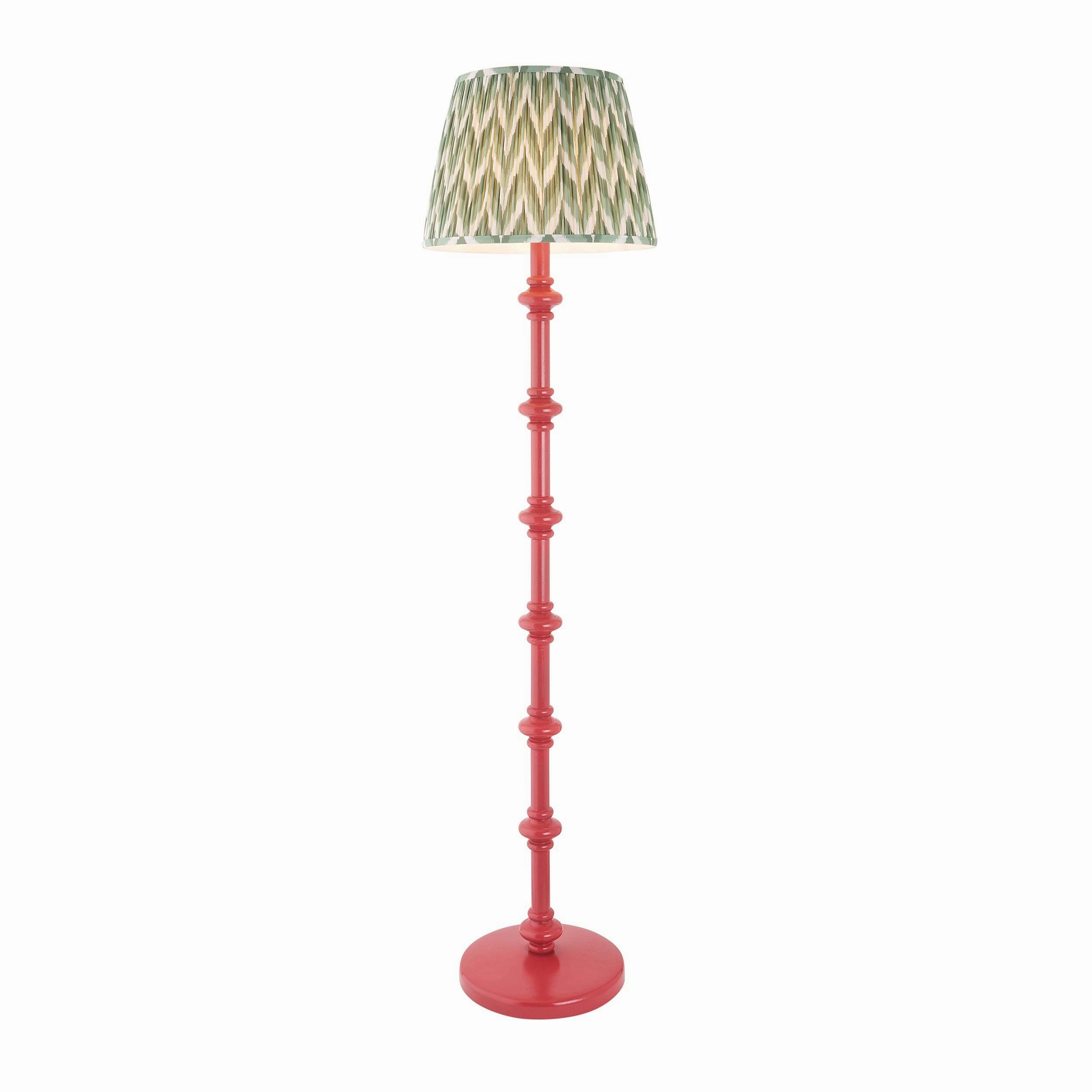 Carnaby Pink Wooden Floor Lamp & Zigzag 40cm Cotswold Green Shade
