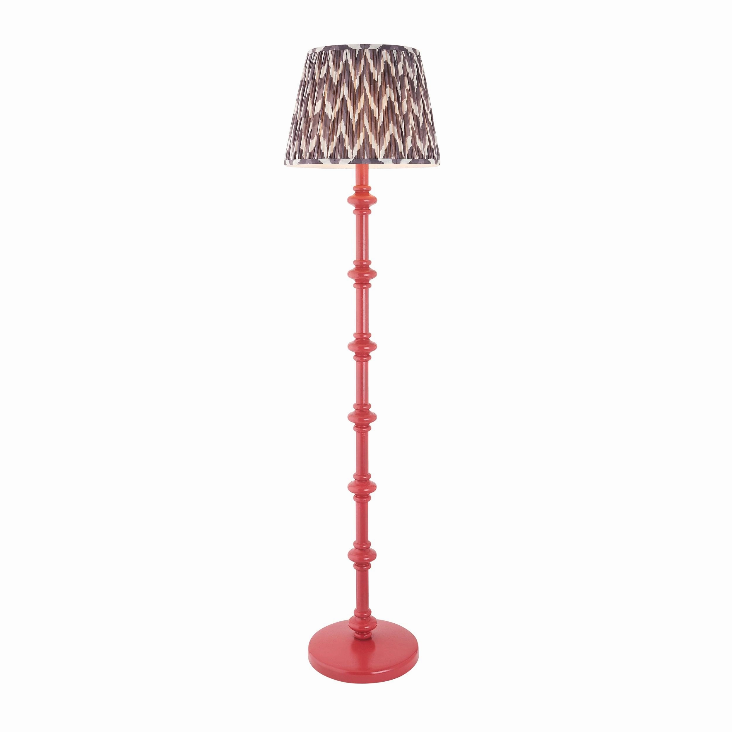 Carnaby Pink Wooden Floor Lamp & Zigzag 40cm Pearl Grey Shade
