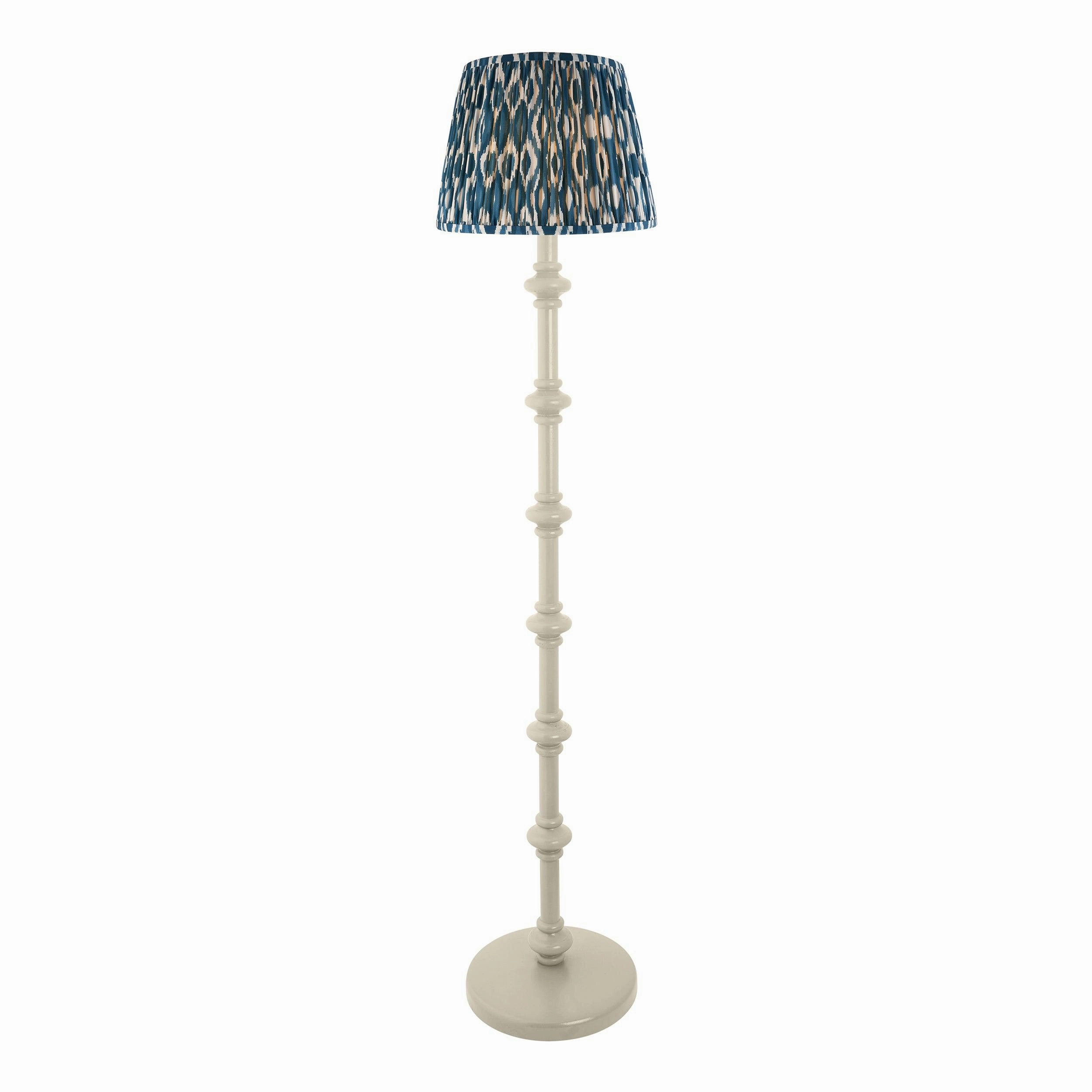 Carnaby White Floor Lamp & Ikat 35cm Marlin Blue Shade