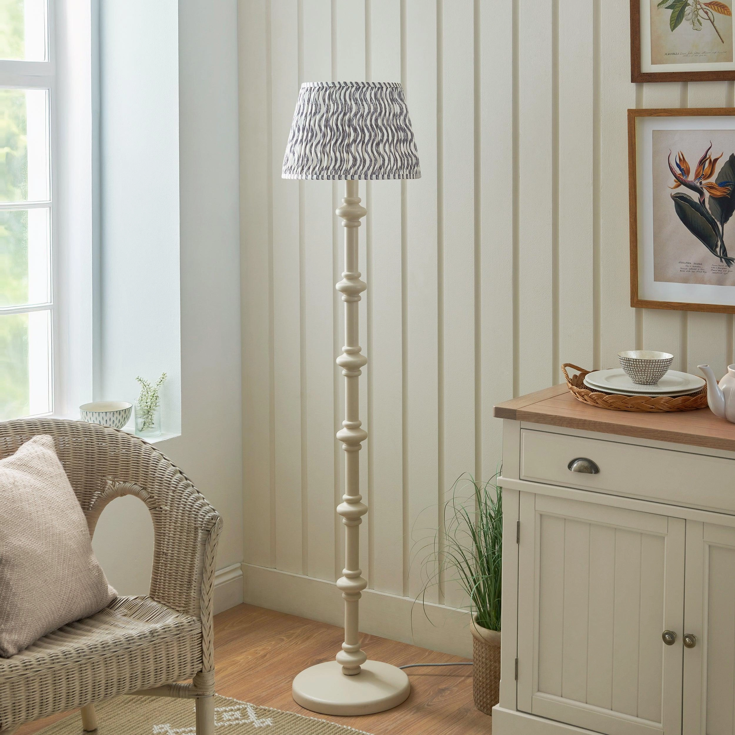 Carnaby White Floor Lamp & Ripple 35cm Pearl Grey Shade