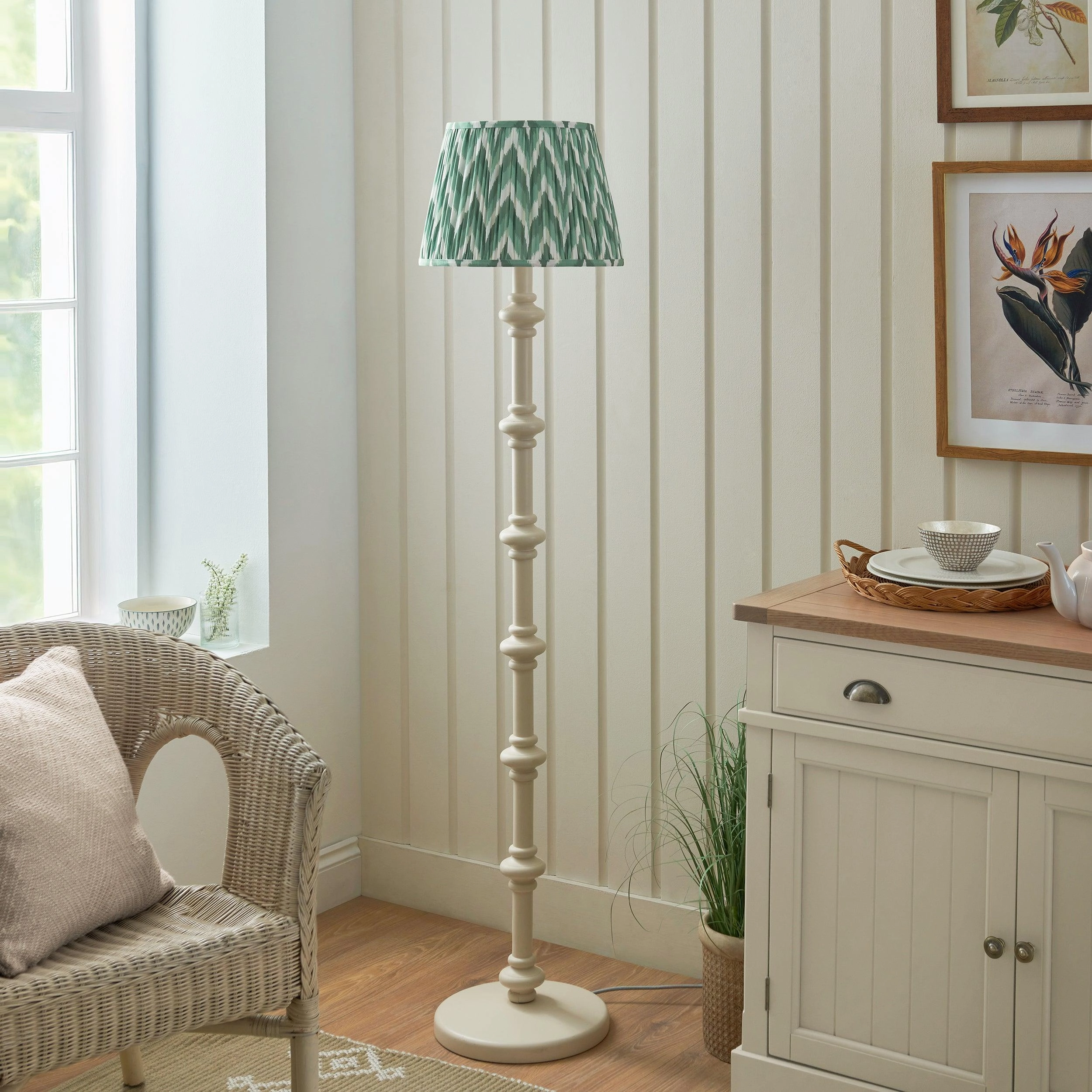 Carnaby White Floor Lamp & Zigzag 35cm Cotswold Green Shade