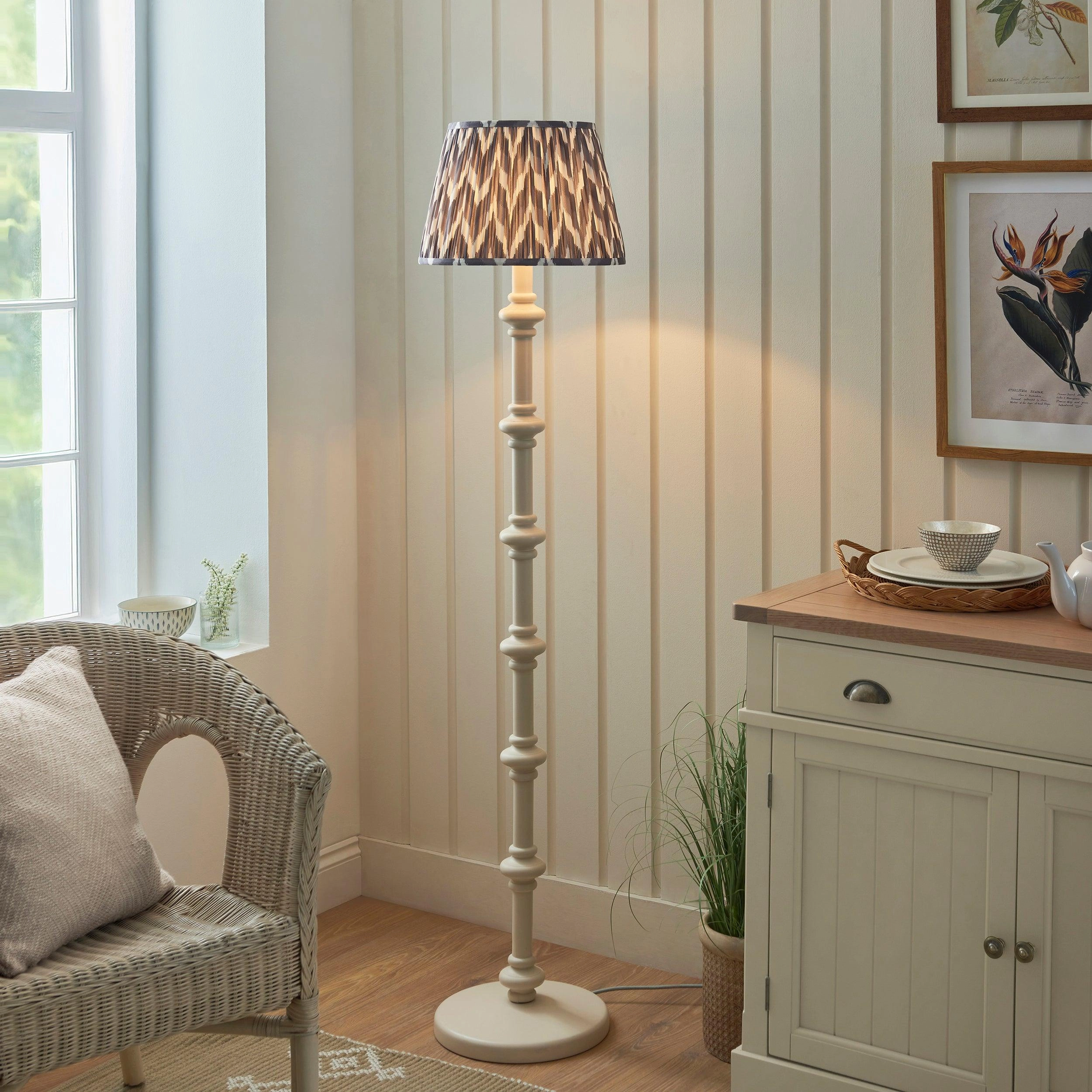 Carnaby White Floor Lamp & Zigzag 35cm Pearl Grey Shade creative lampshade design