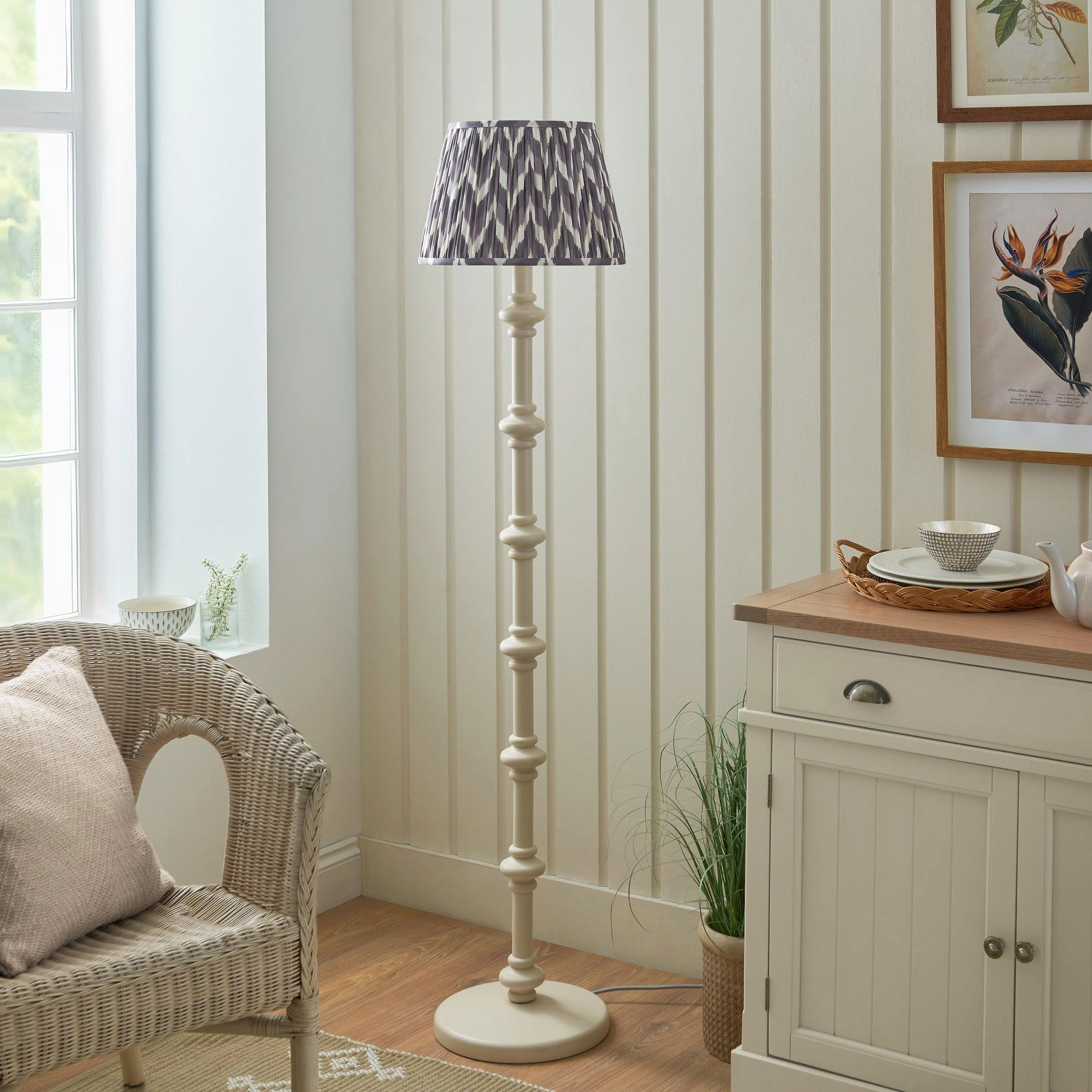 Carnaby White Floor Lamp & Zigzag 35cm Pearl Grey Shade