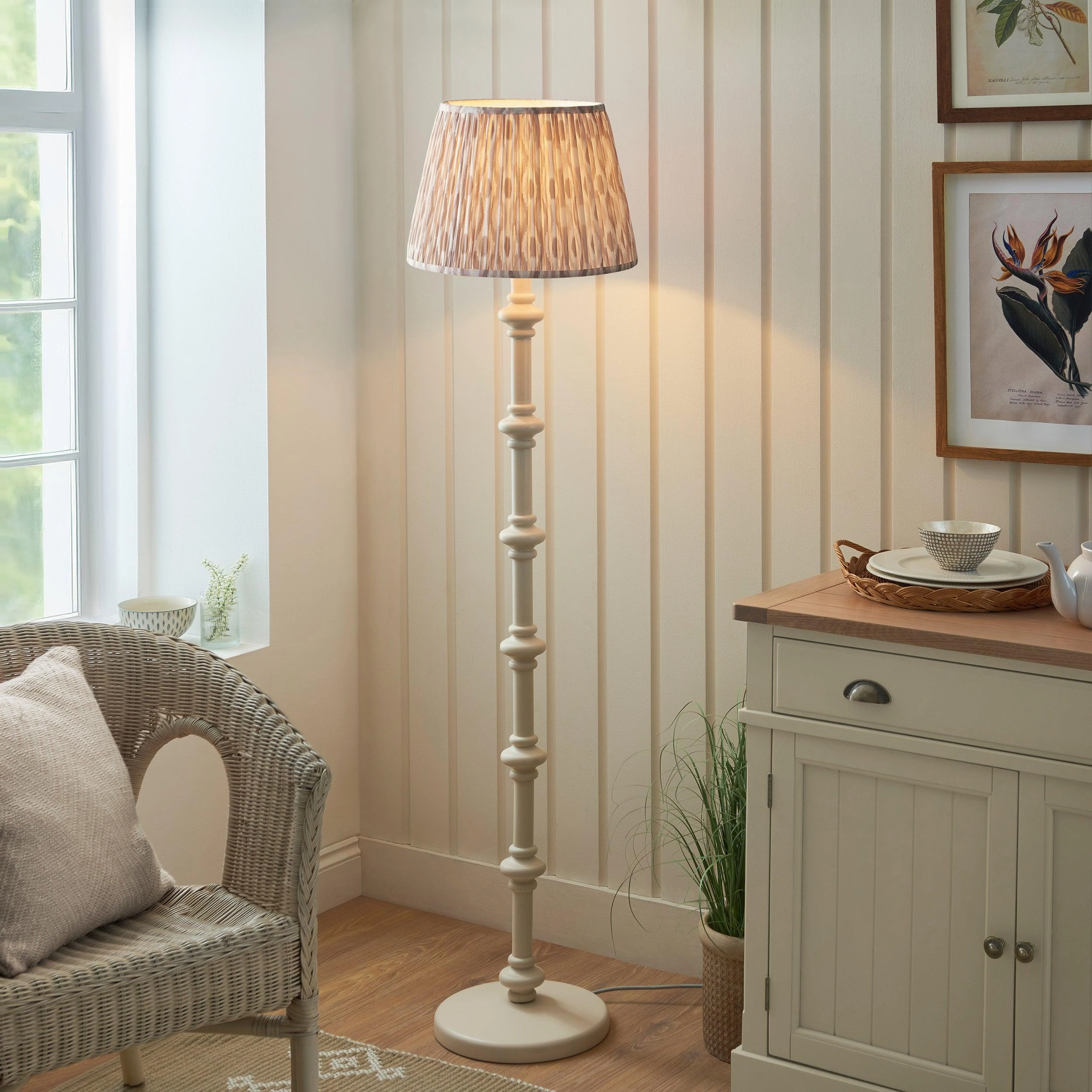 Carnaby White Wooden Floor Lamp & Ikat 40cm Neutral Shade creative lampshade design