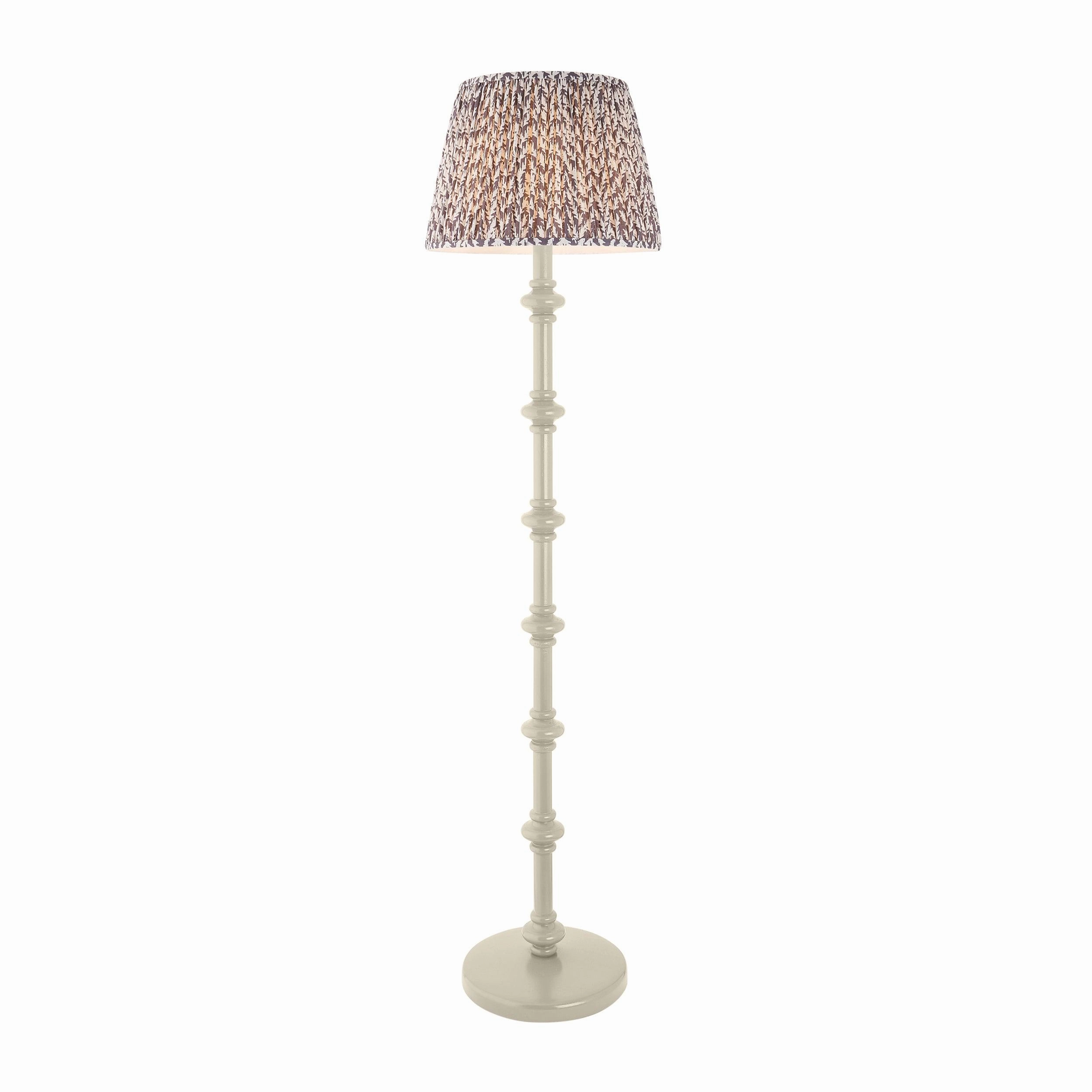 Carnaby White Wooden Floor Lamp & Leaf 40cm Pearl Grey Shade