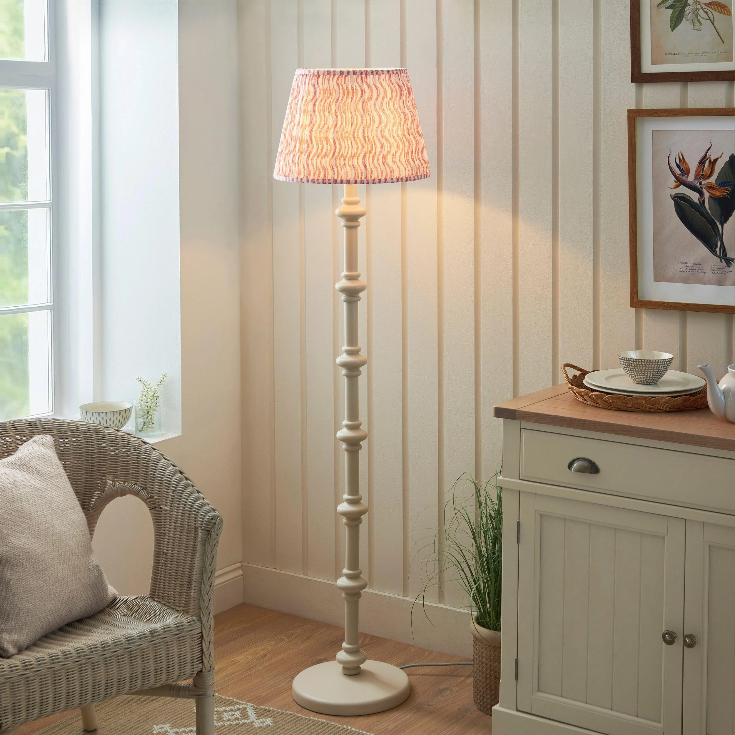 Carnaby White Wooden Floor Lamp & Ripple 40cm Coral Pink Shade creative lampshade design