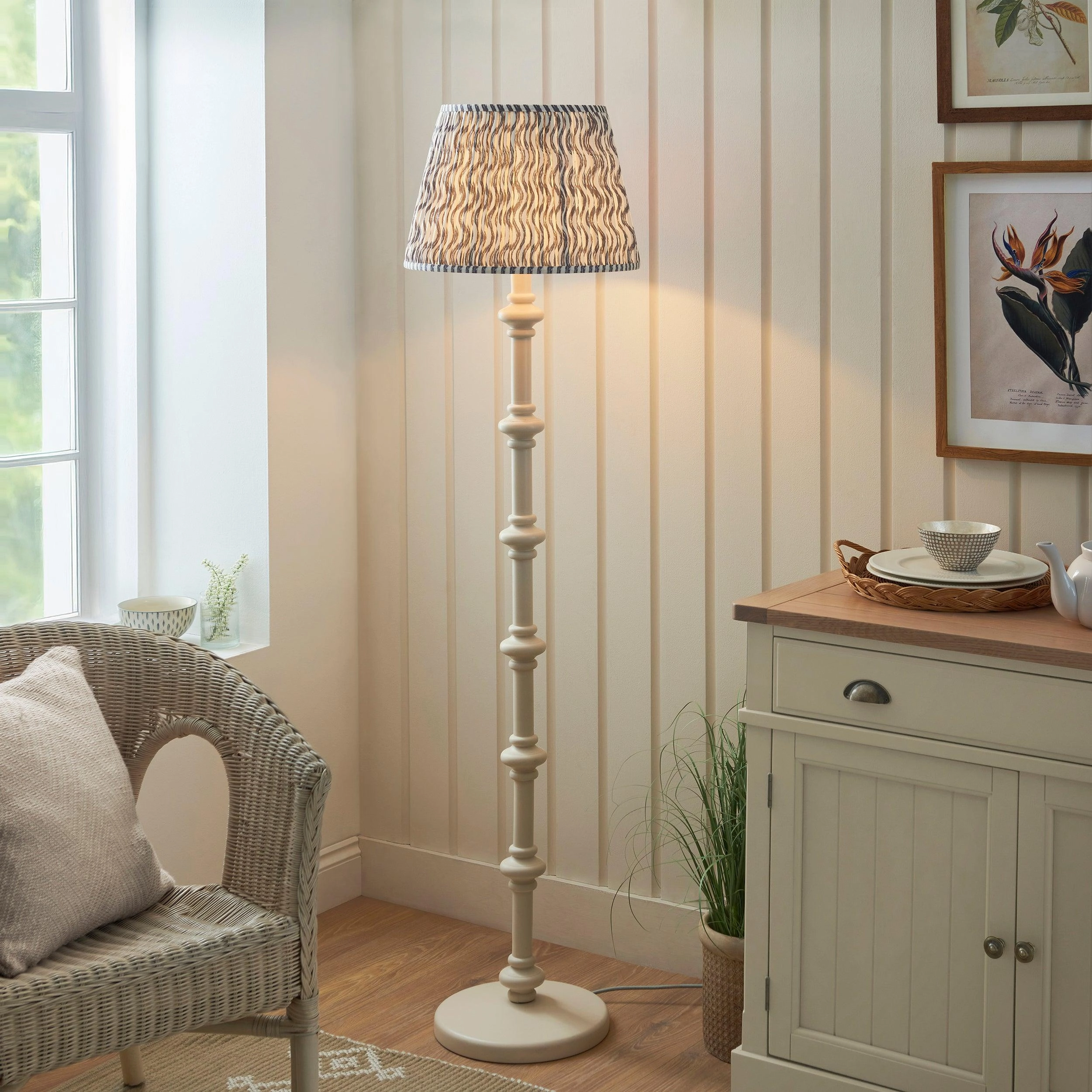 Carnaby White Wooden Floor Lamp & Ripple 40cm Pearl Grey Shade creative lampshade design