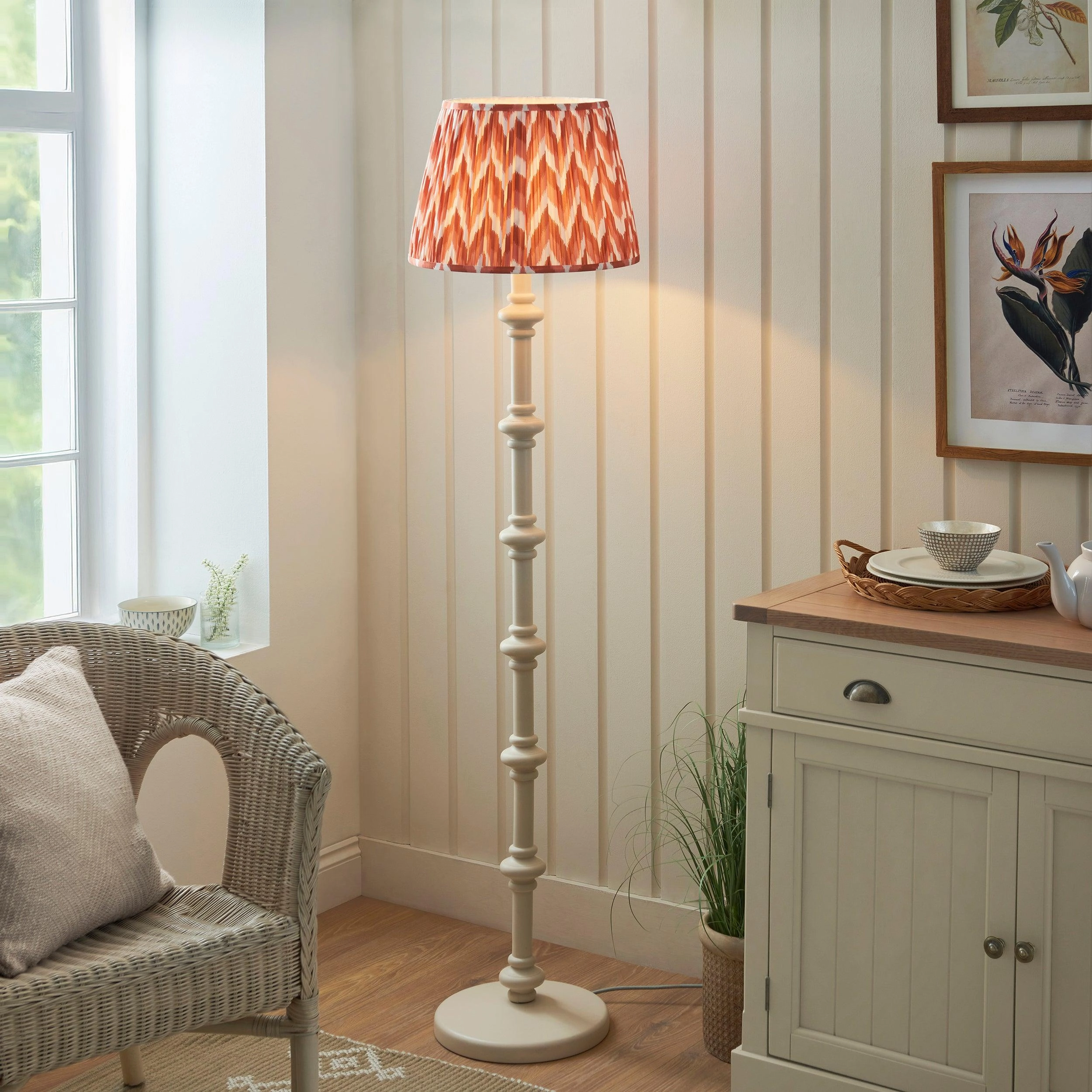 Carnaby White Wooden Floor Lamp & Zigzag 40cm Apricot Orange Shade creative lampshade design