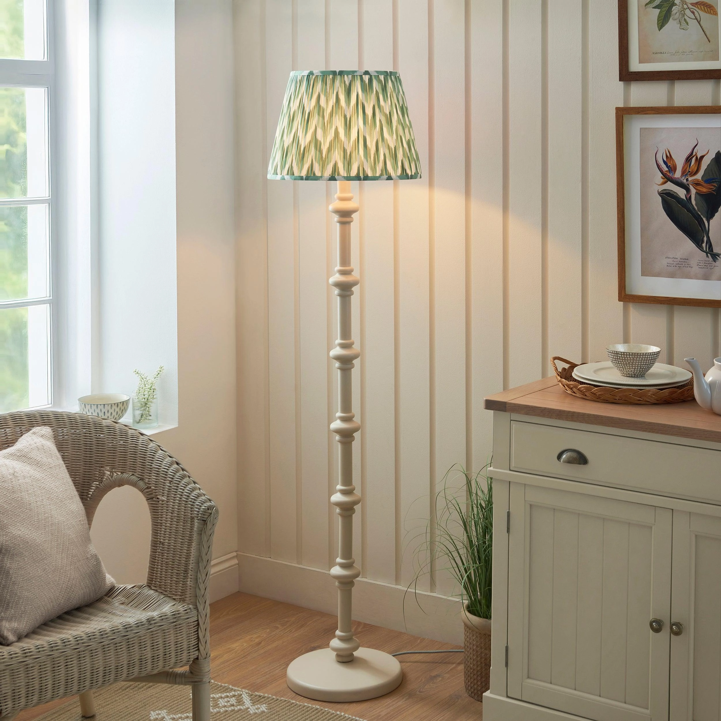 Carnaby White Wooden Floor Lamp & Zigzag 40cm Cotswold Green Shade creative lampshade design