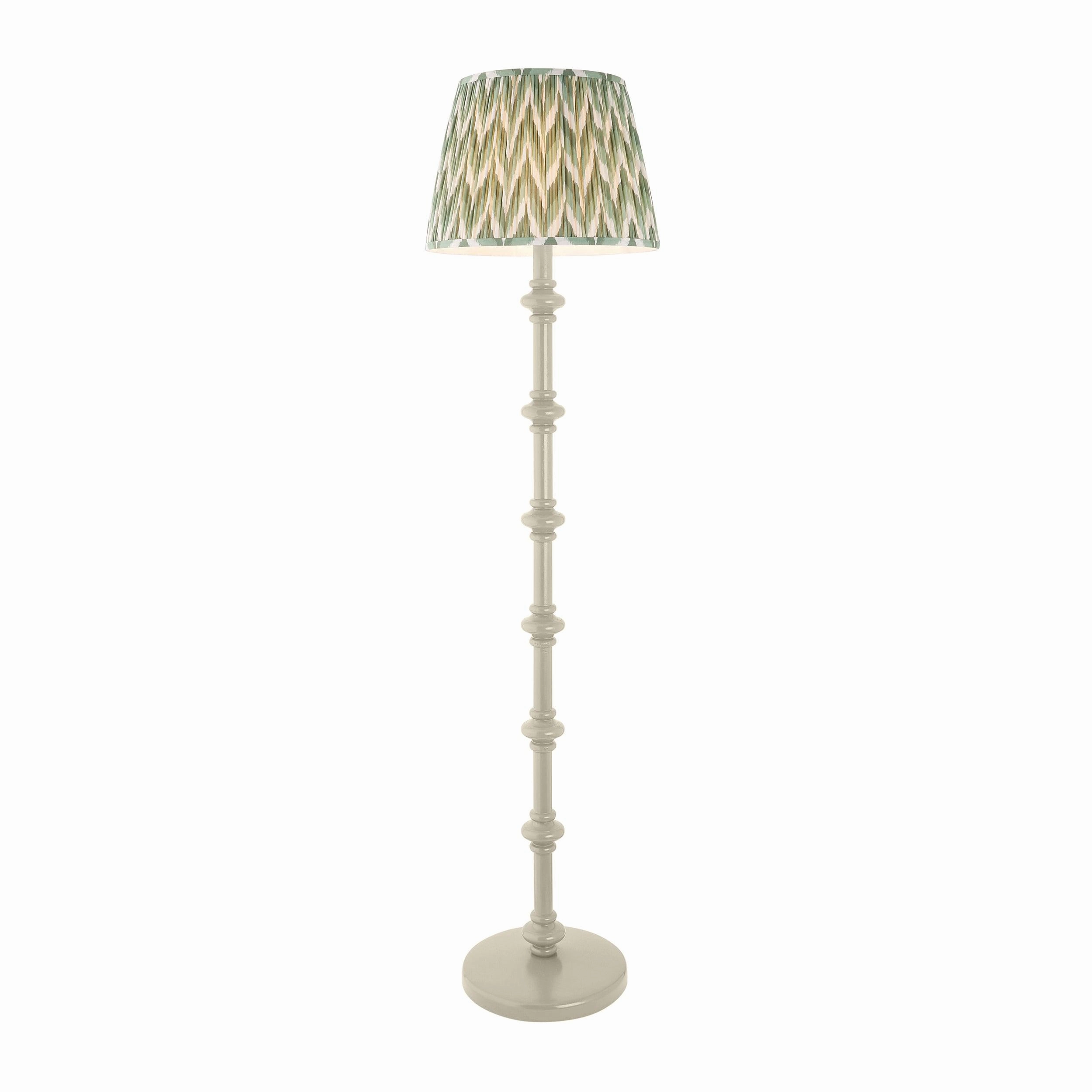 Carnaby White Wooden Floor Lamp & Zigzag 40cm Cotswold Green Shade